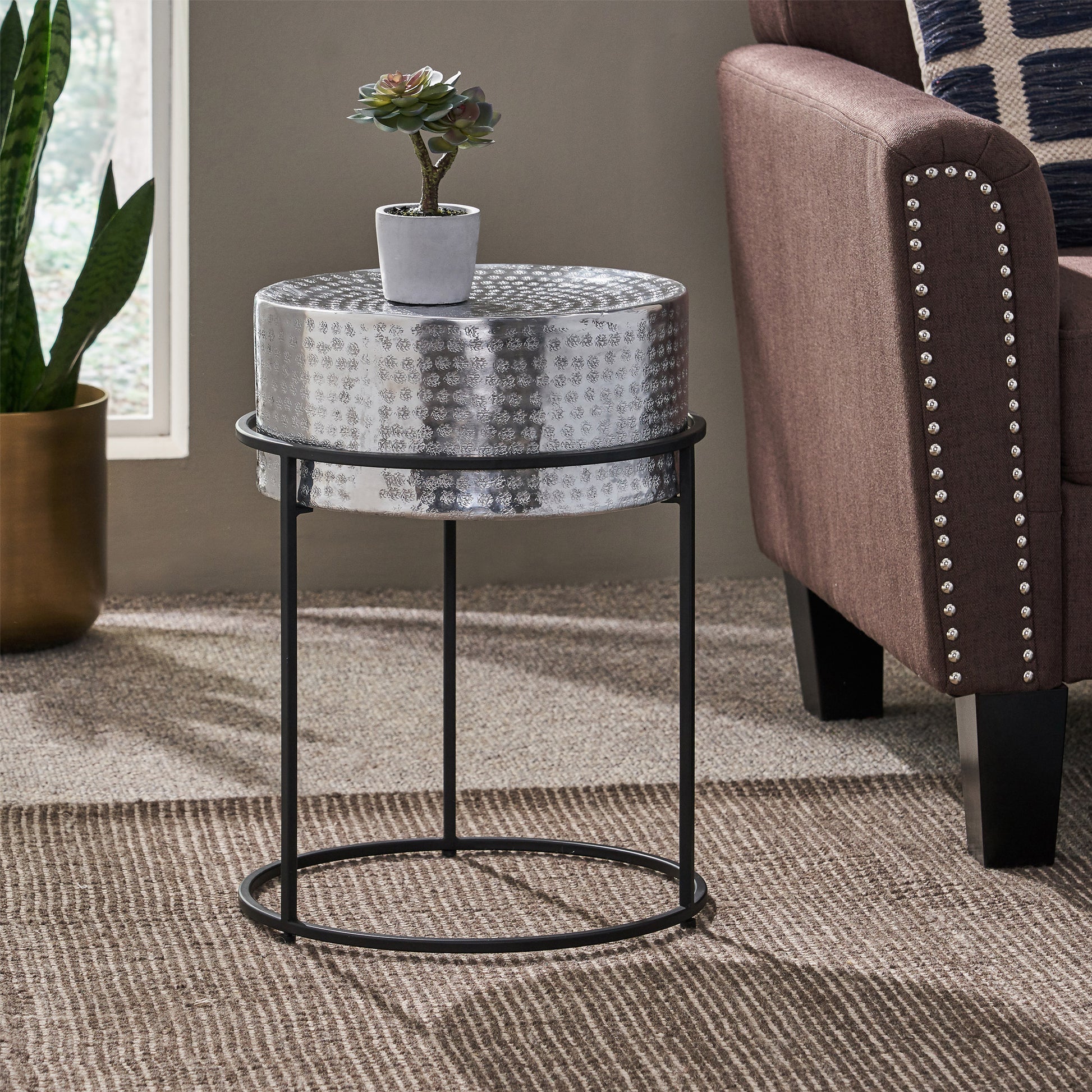 Round End Table Silver Aluminium