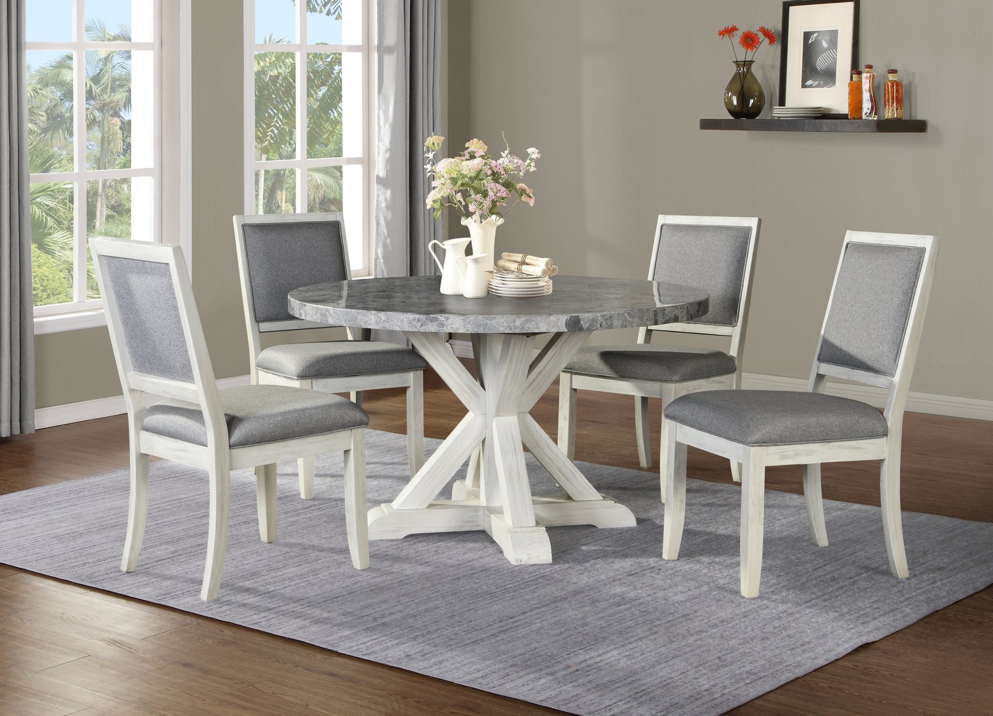 Canova 5 Piece Dining Set With Round Table Dark Gray Dark Gray Wood