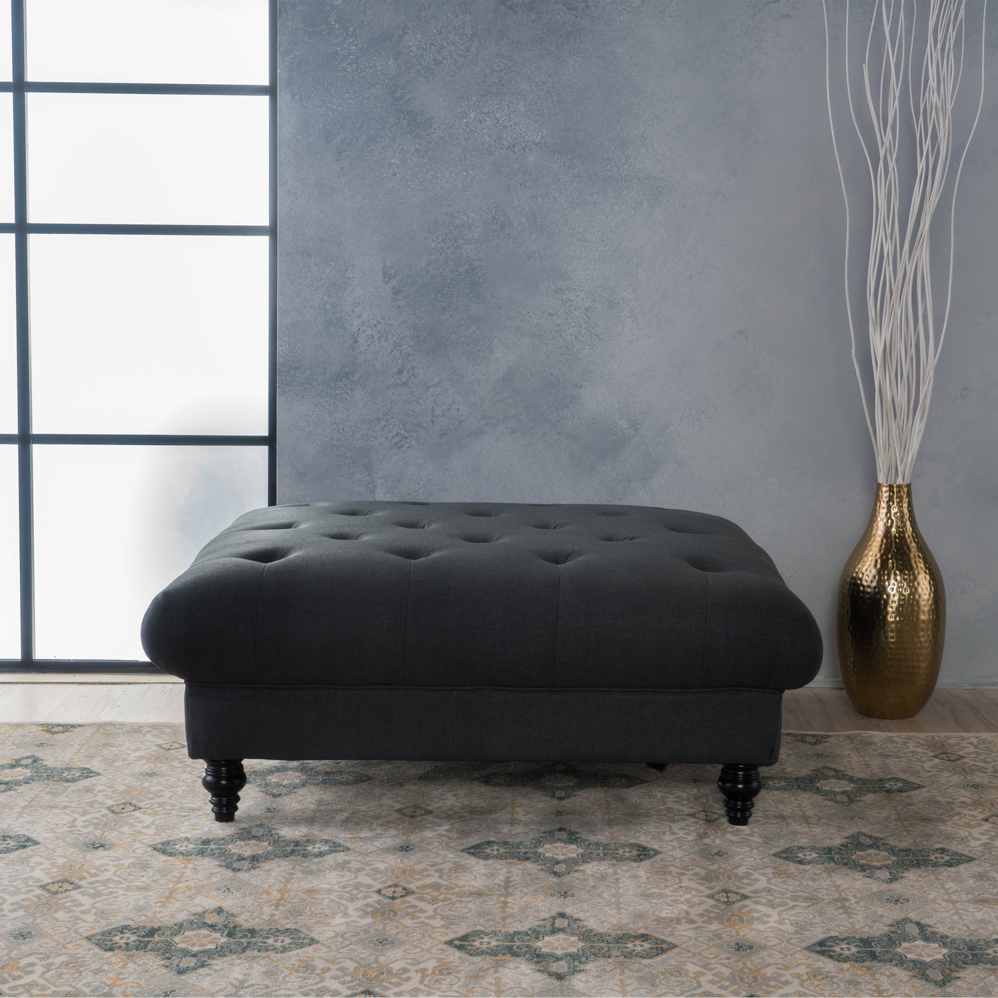 Madrid Kd Tufted Ottoman Dark Gray Fabric