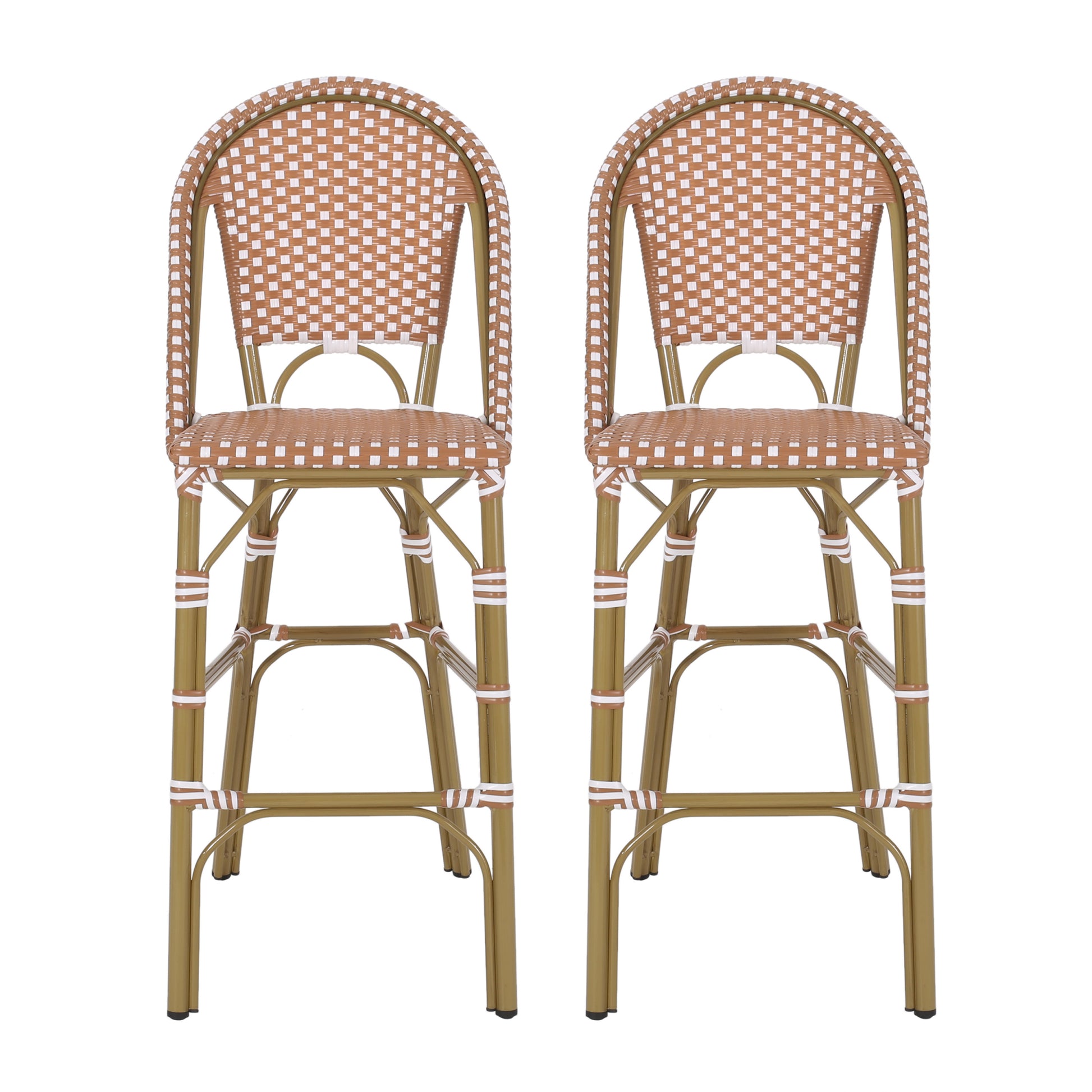 Wicker Bar Stool With Aluminum Frame Set Of 2 Rust Aluminium