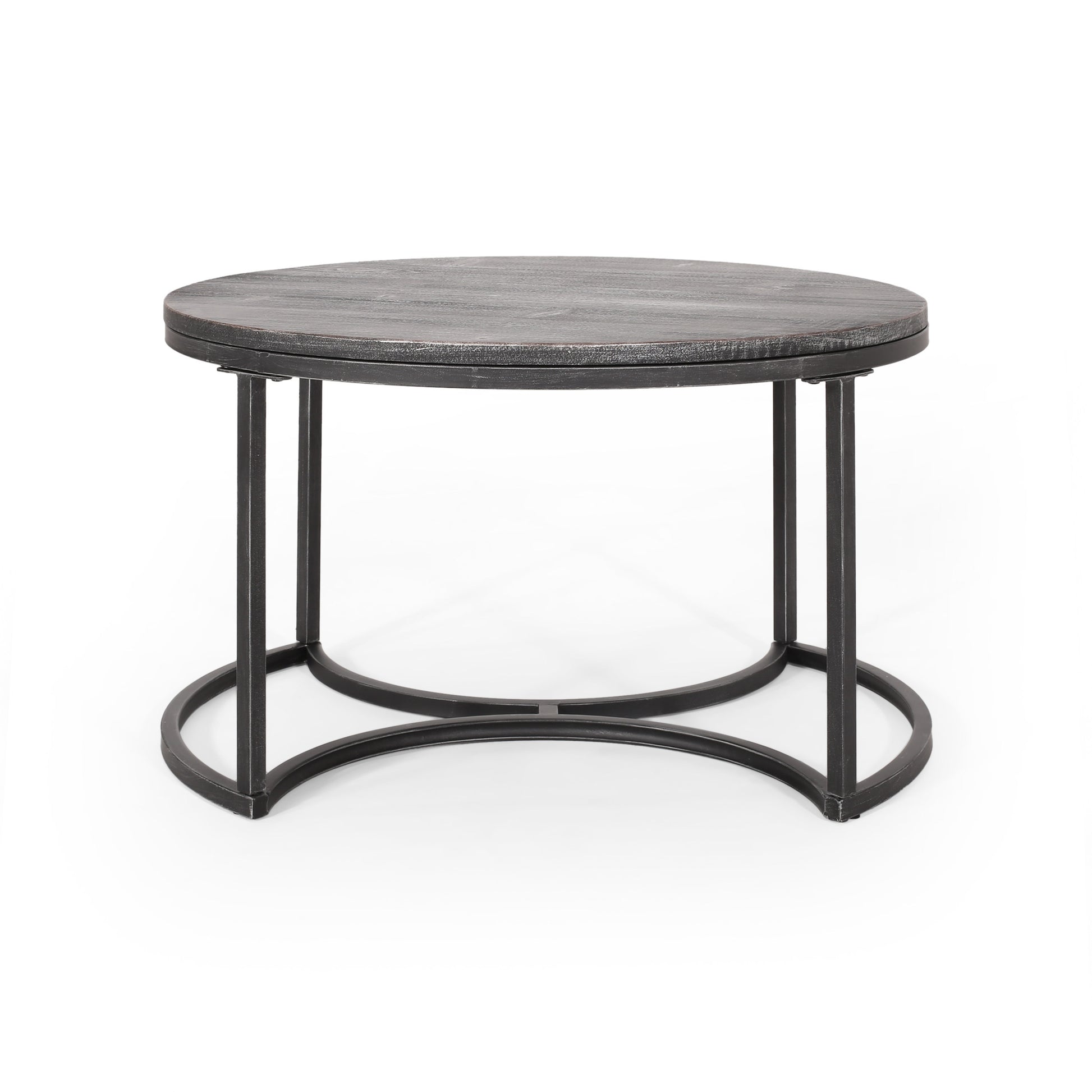 Coffee Table Set Black Silver Wood