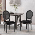 Dinning Chair Mp2 Set Of 2 Black Wood Fabric Rattan