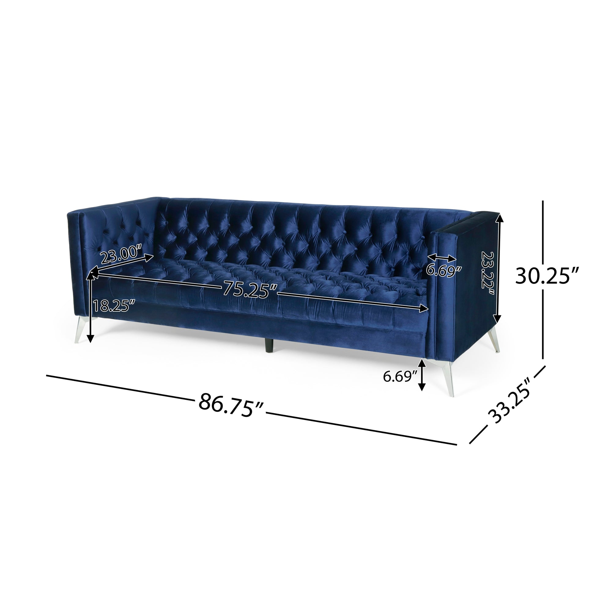 3 Seater Sofa Blue Fabric 3 Seat