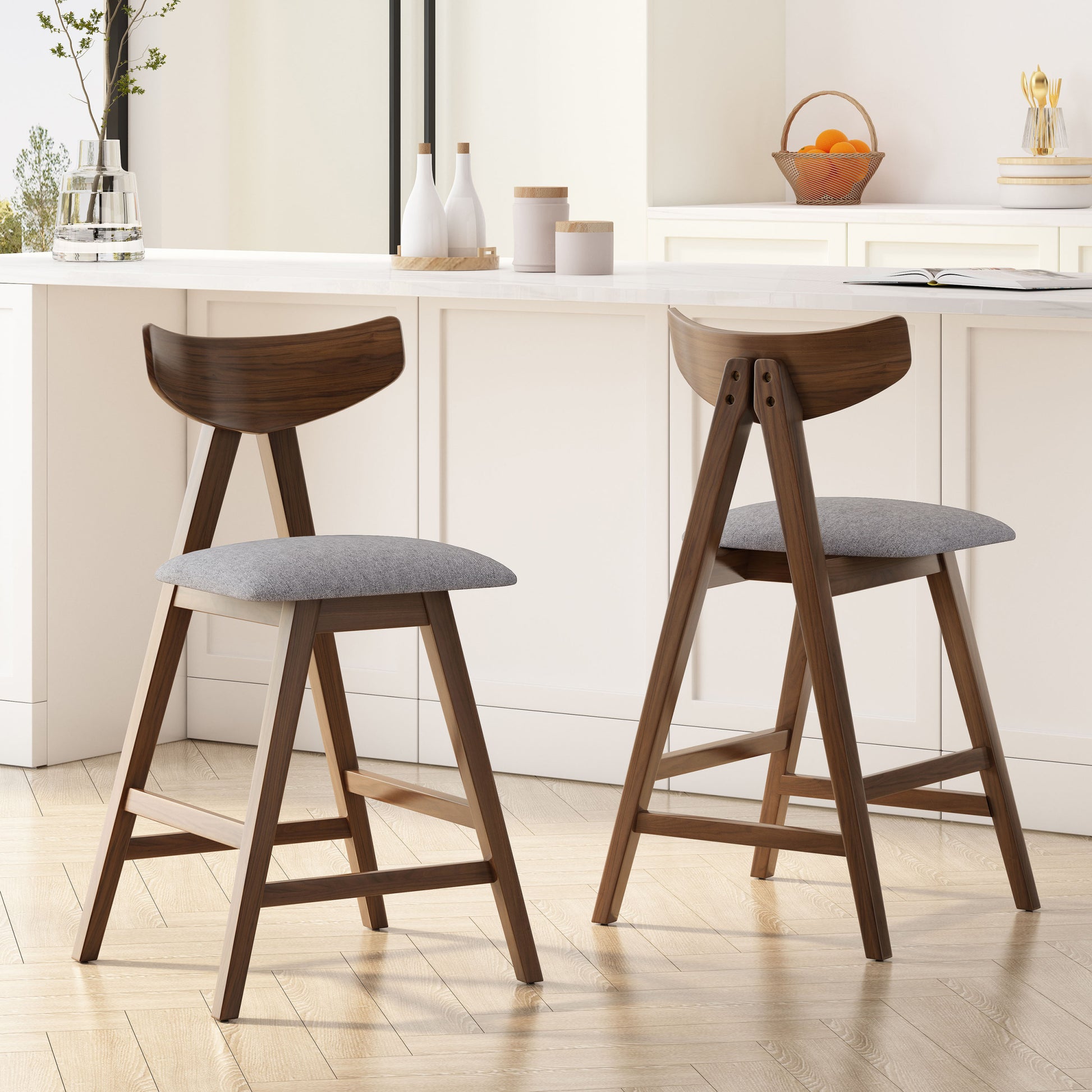 Counter Stool Set Of 2 Dark Grey Fabric