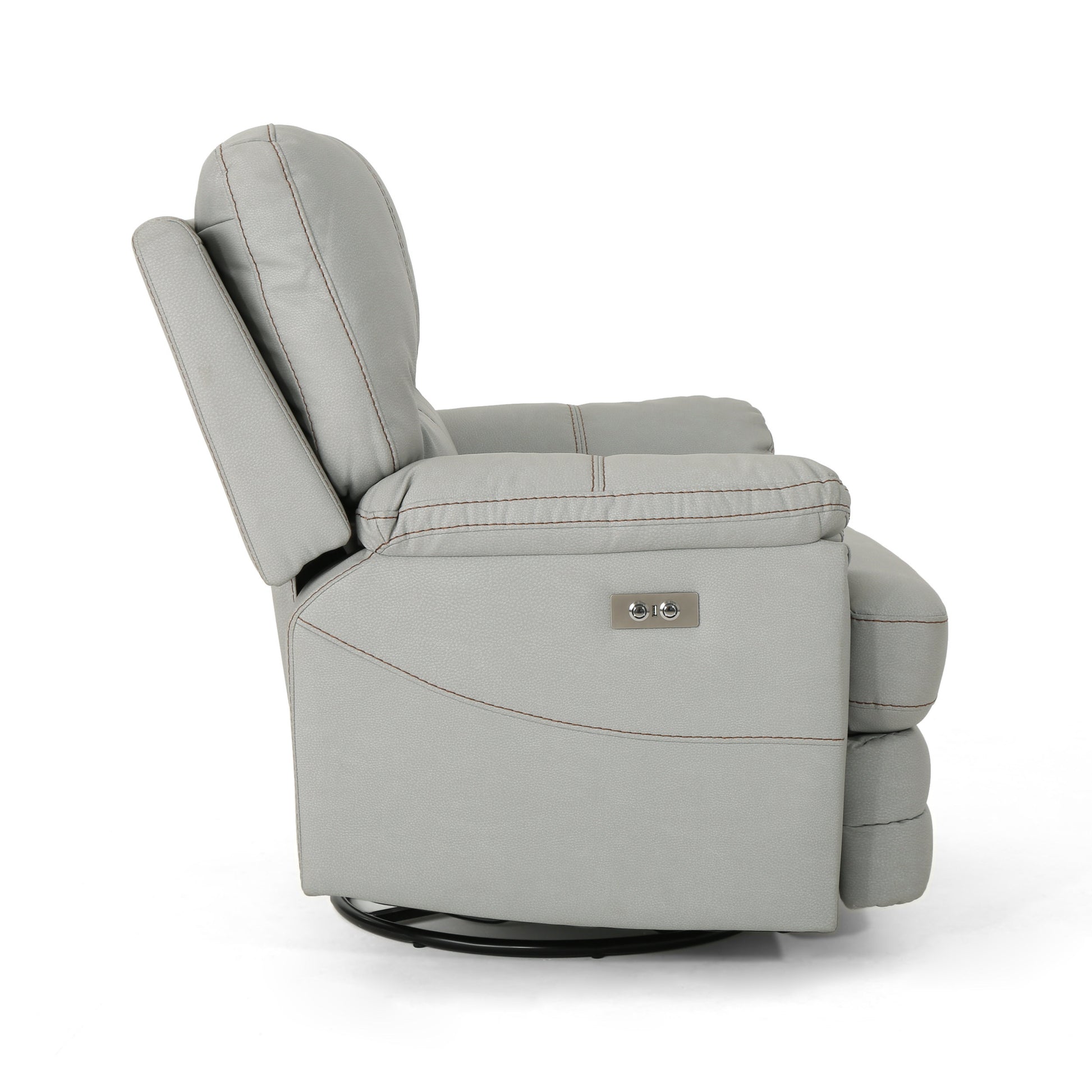 39.5" Wide Faux Leather Power Swivel Standard Recliner Light Grey Pu