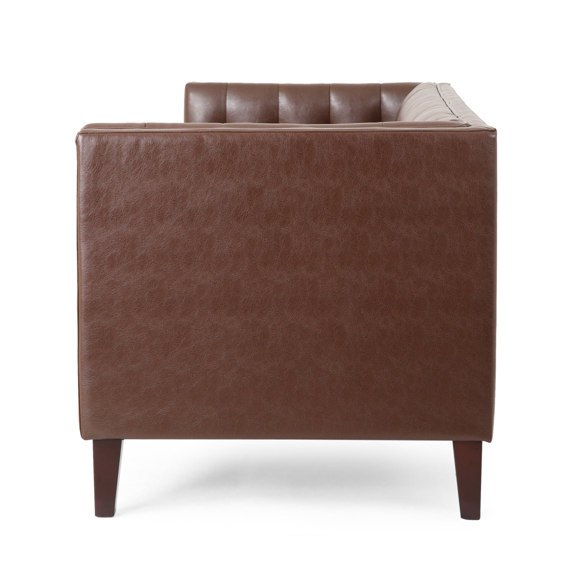 Mirod Comfy 3 Seat Sofa With Tufted Backmodern For Living Room Dark Brown Pu 3 Seat