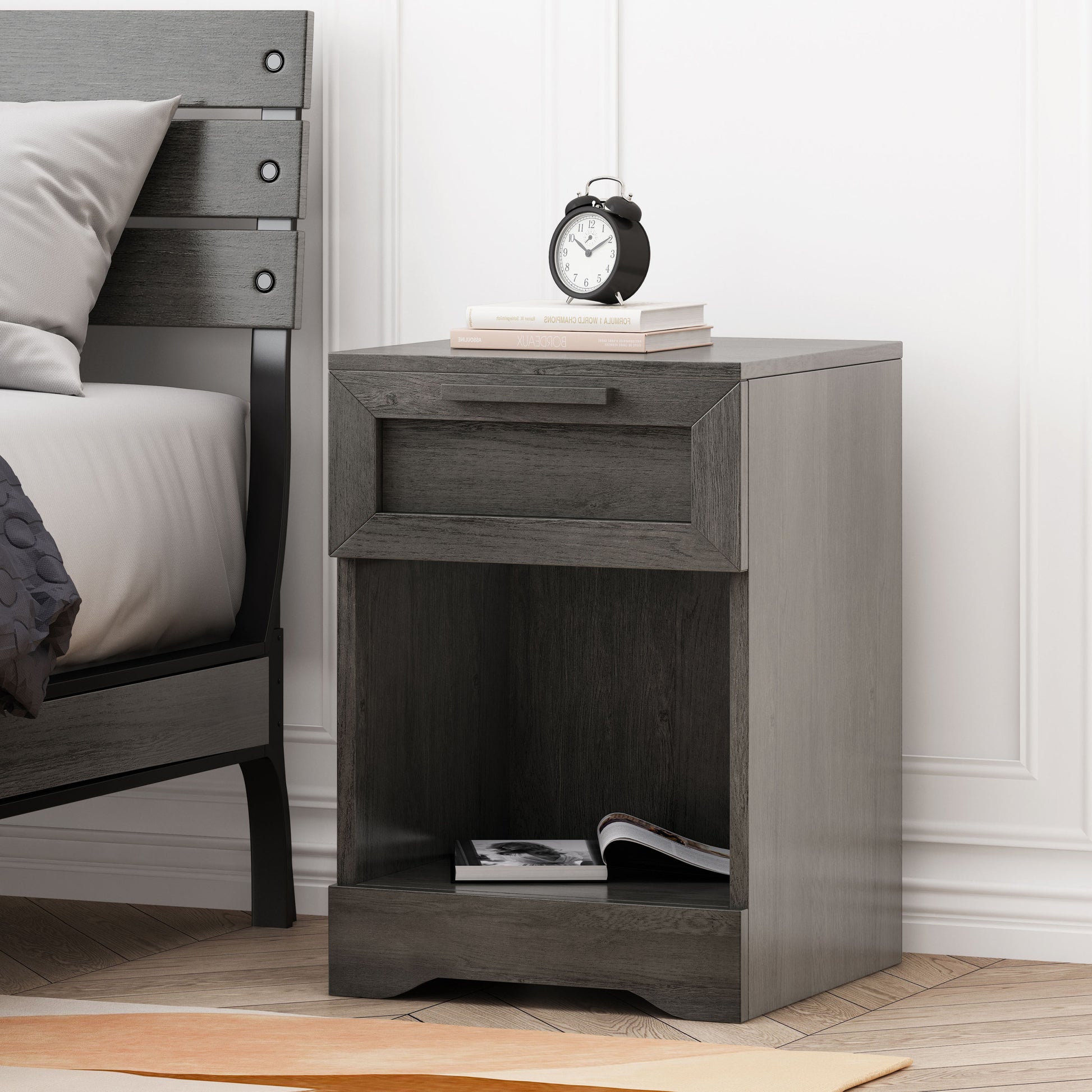 Delaney 1 Drawer Nightstand Grey Mdf