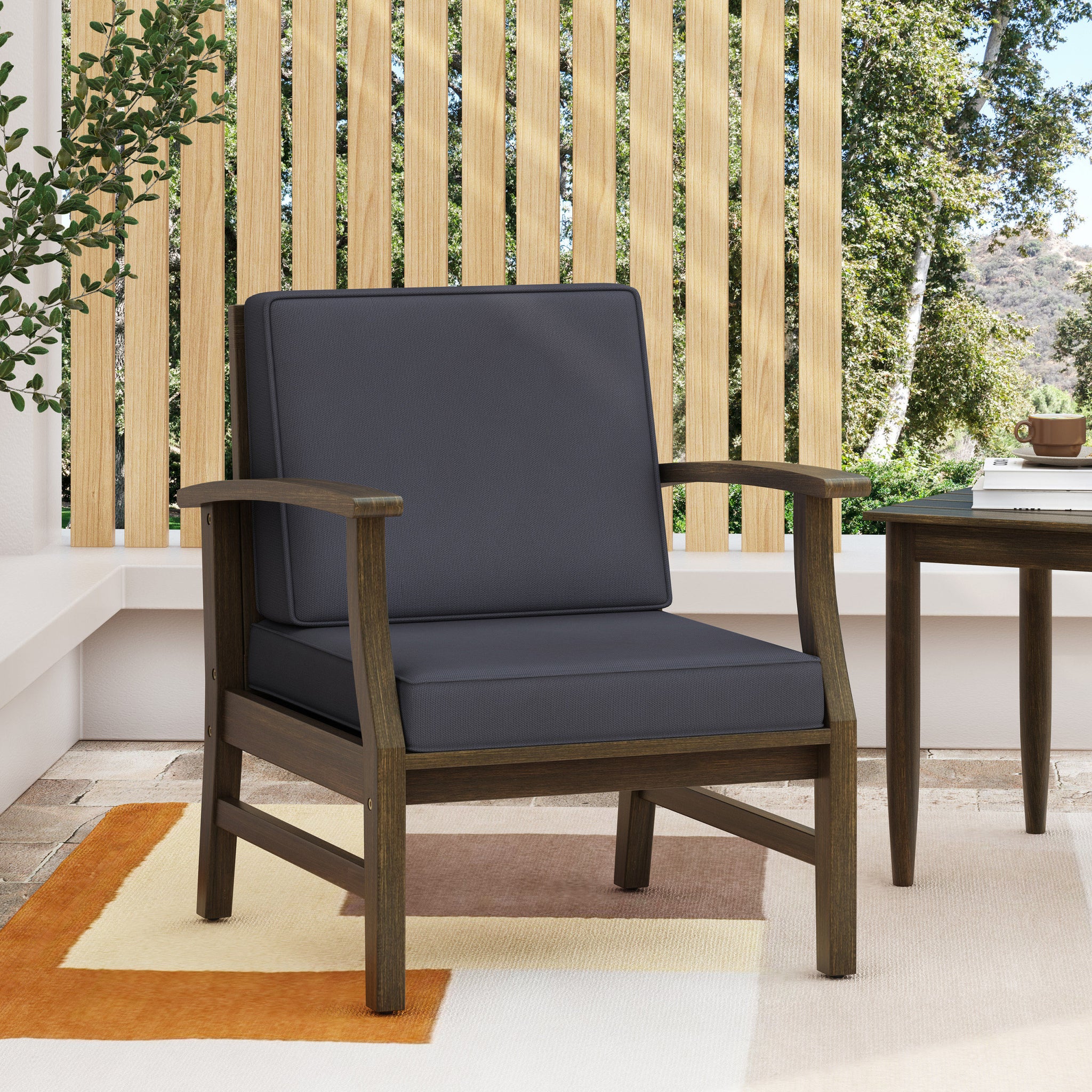 Perla Club Chair, Dark Grey Dark Grey Acacia Wood