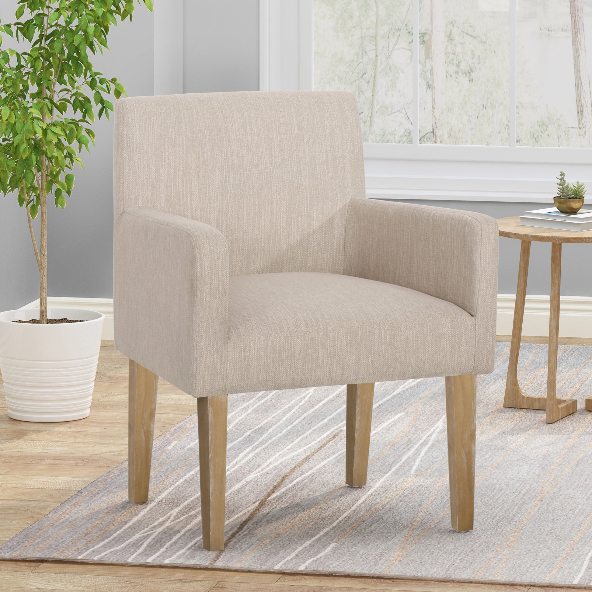 Arm Chair Beige Brown Fabric