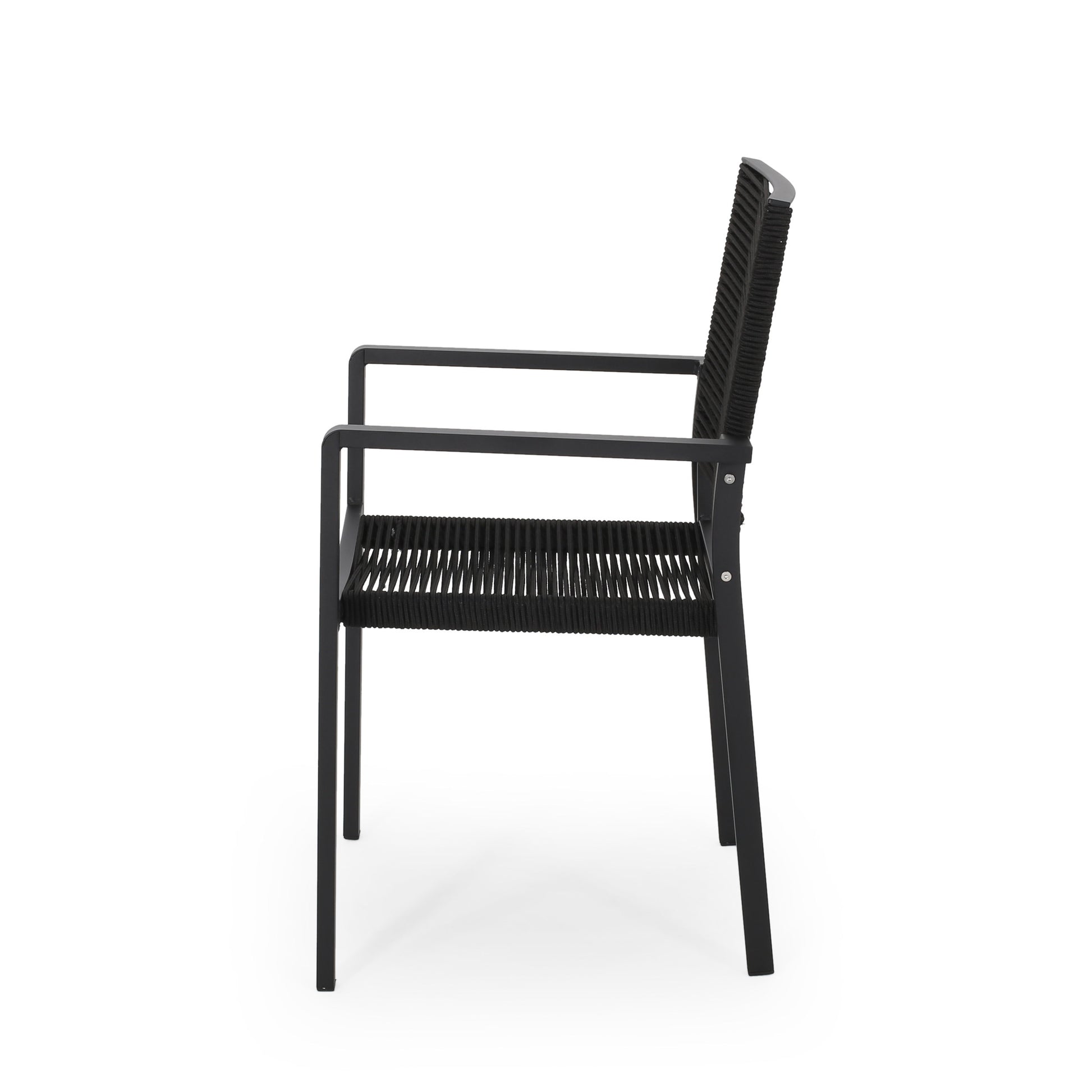 Outdoor Modern Aluminum Dining Chair With Rope Seat Set Of 2 , Dark Gray And Black Black Aluminium