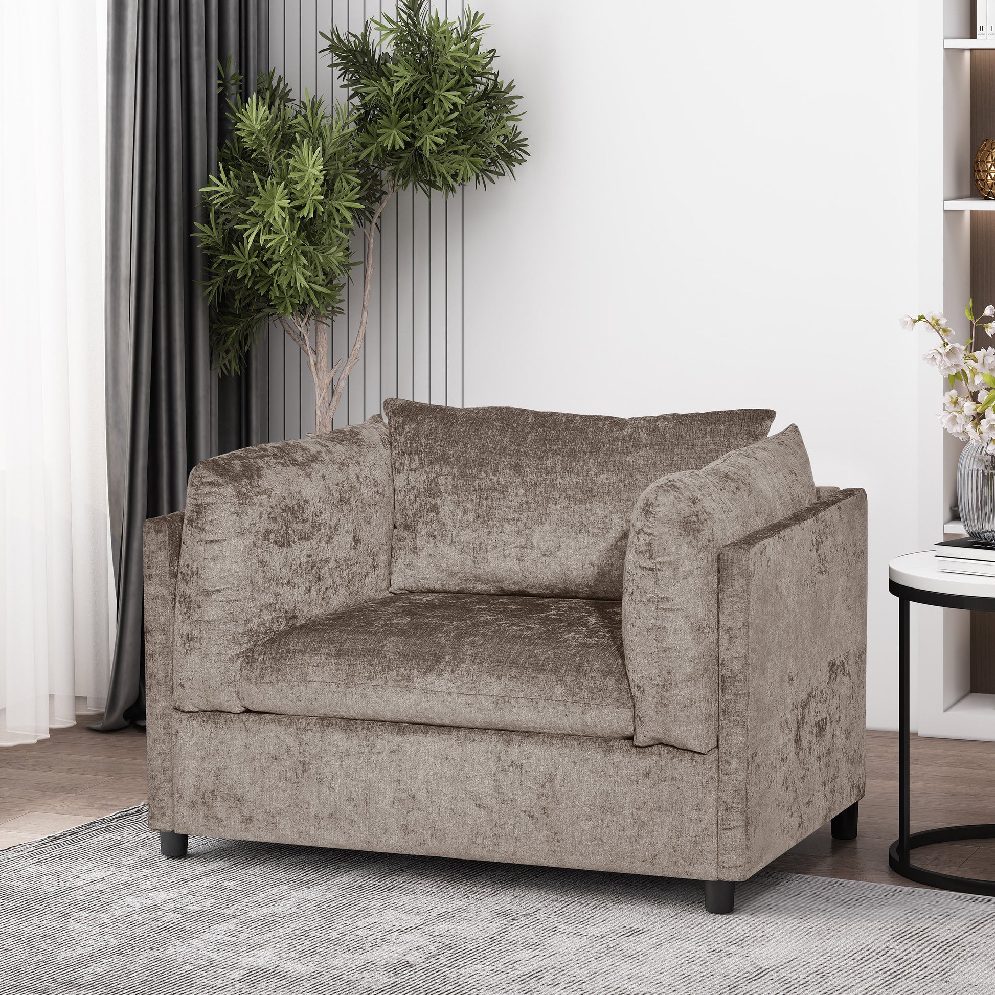 Club Chair Beige Brown Fabric