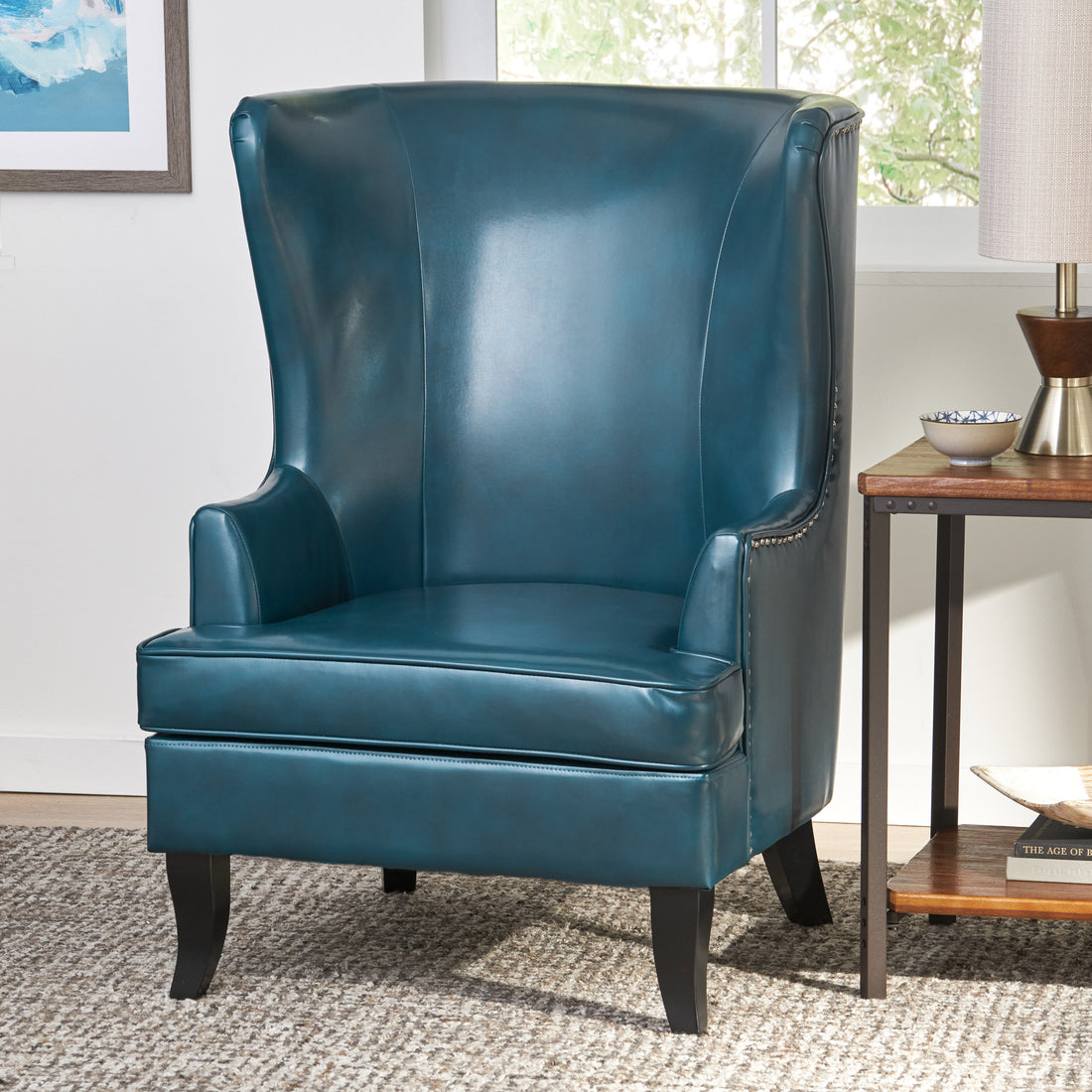 Canterbury Hi Back Wing Chair Teal Leather