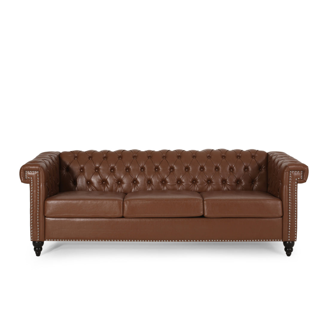 Sofa 3 Seater Light Brown Pu 3 Seat