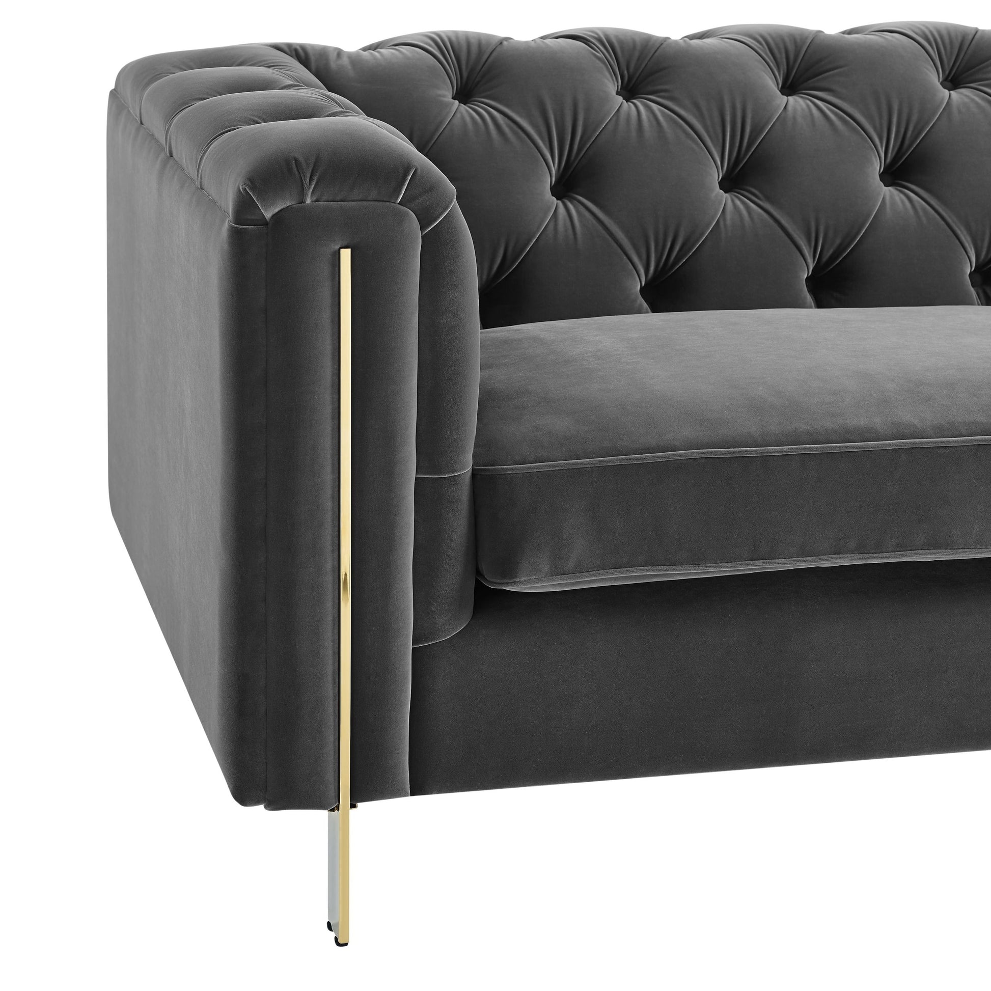 Charlene Velvet Button Tufted Sofa Gray Dark Gray Fabric 2 Seat