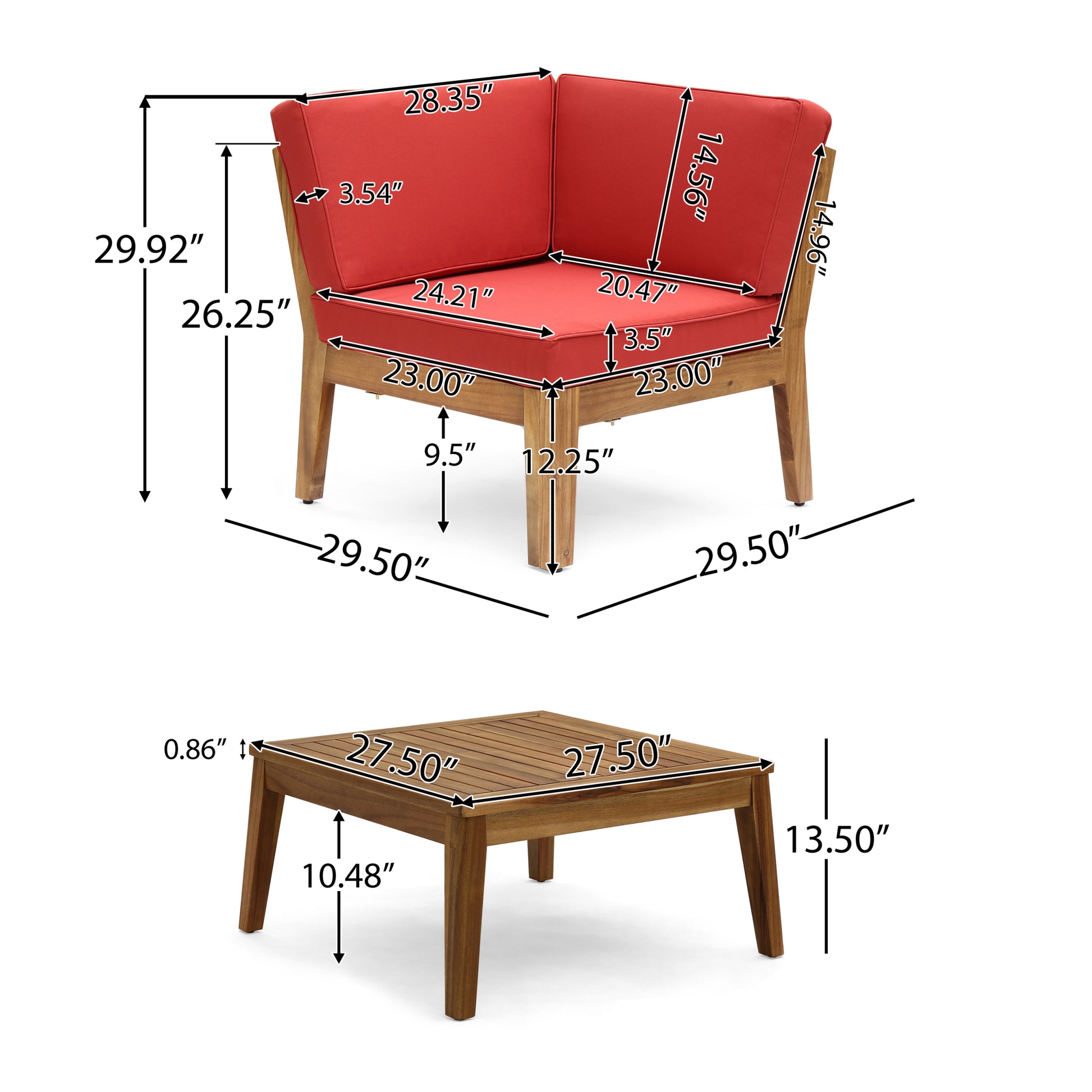 Grenada Corner And Coffee Table, Red Red Acacia Wood