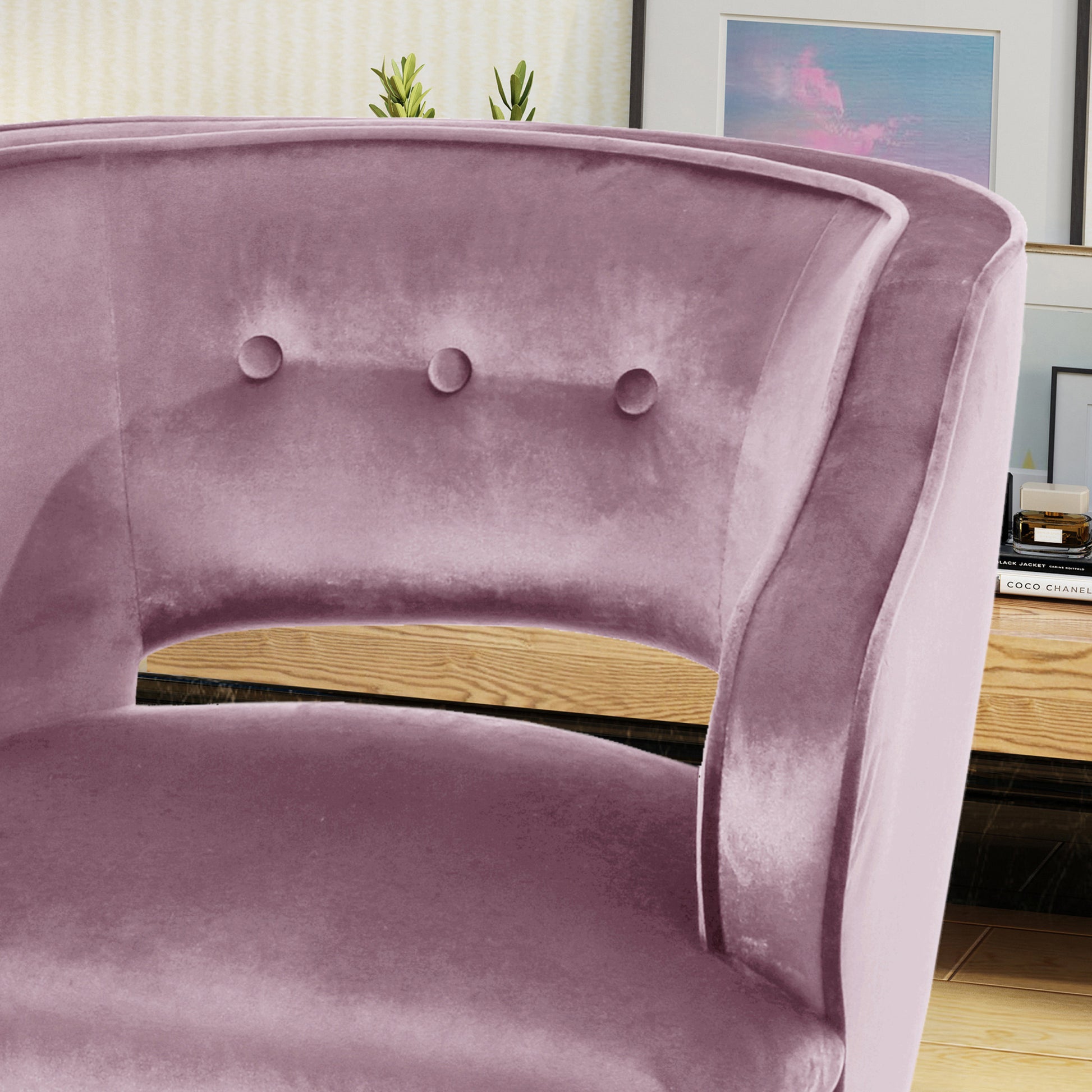 Michaela Mid Century Velvet Tufted Accent Chair, Light Lavender Lavender Purple Velvet