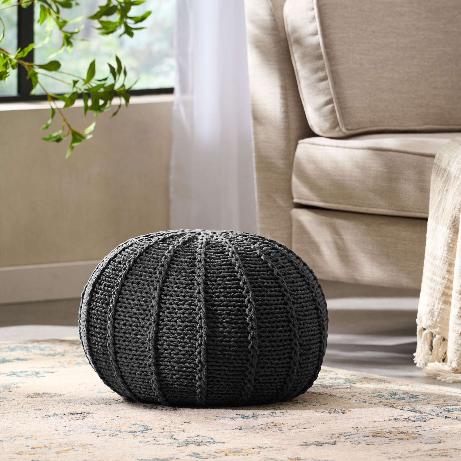 Knited Pouf Dark Grey Cotton