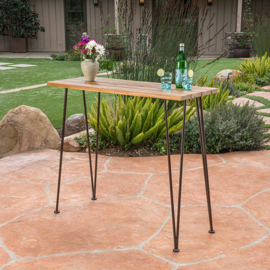 Denali Industrial Wood And Metal Bar Table Brown Acacia Wood