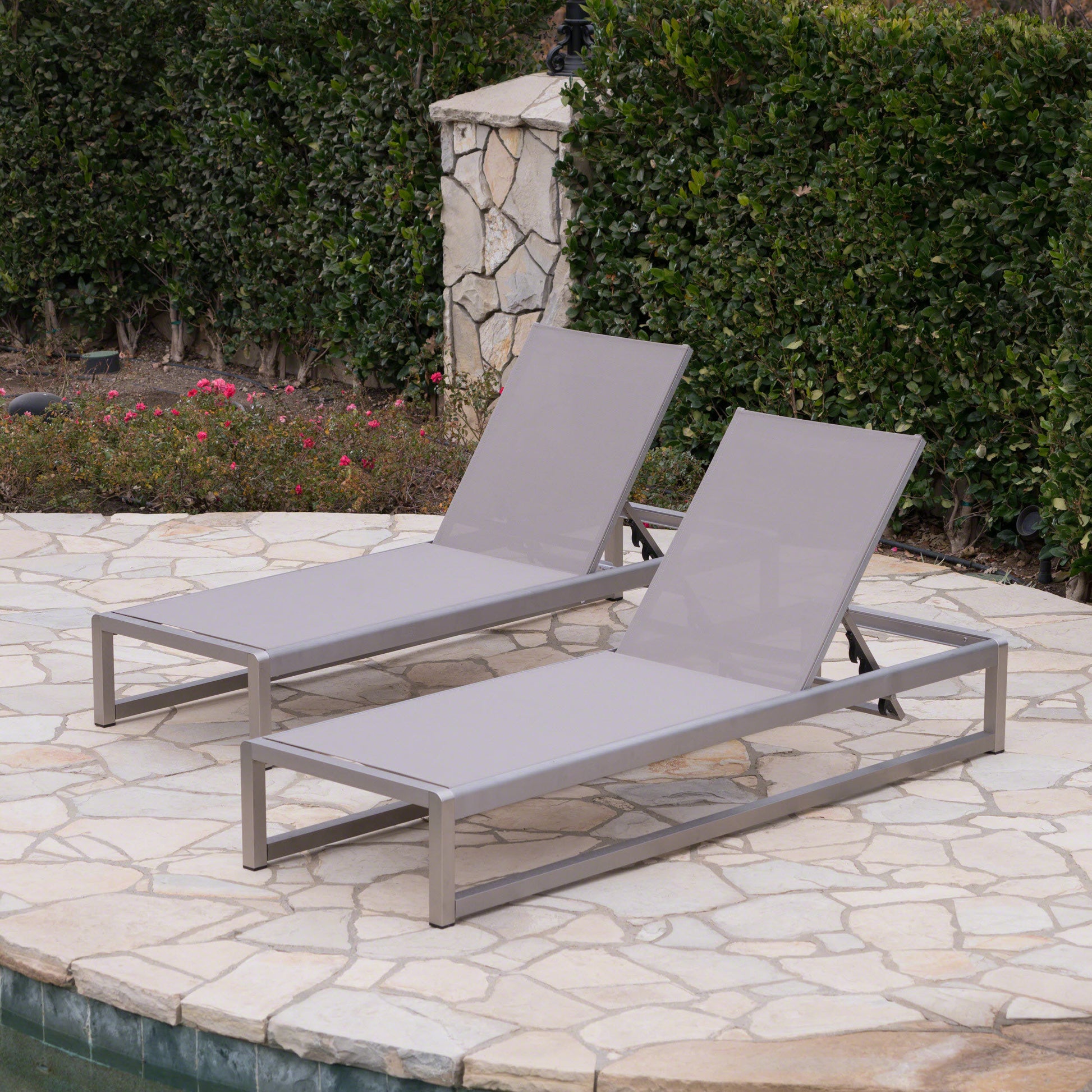 Modesta Chaise Lounge Set Of 2 Grey Mesh