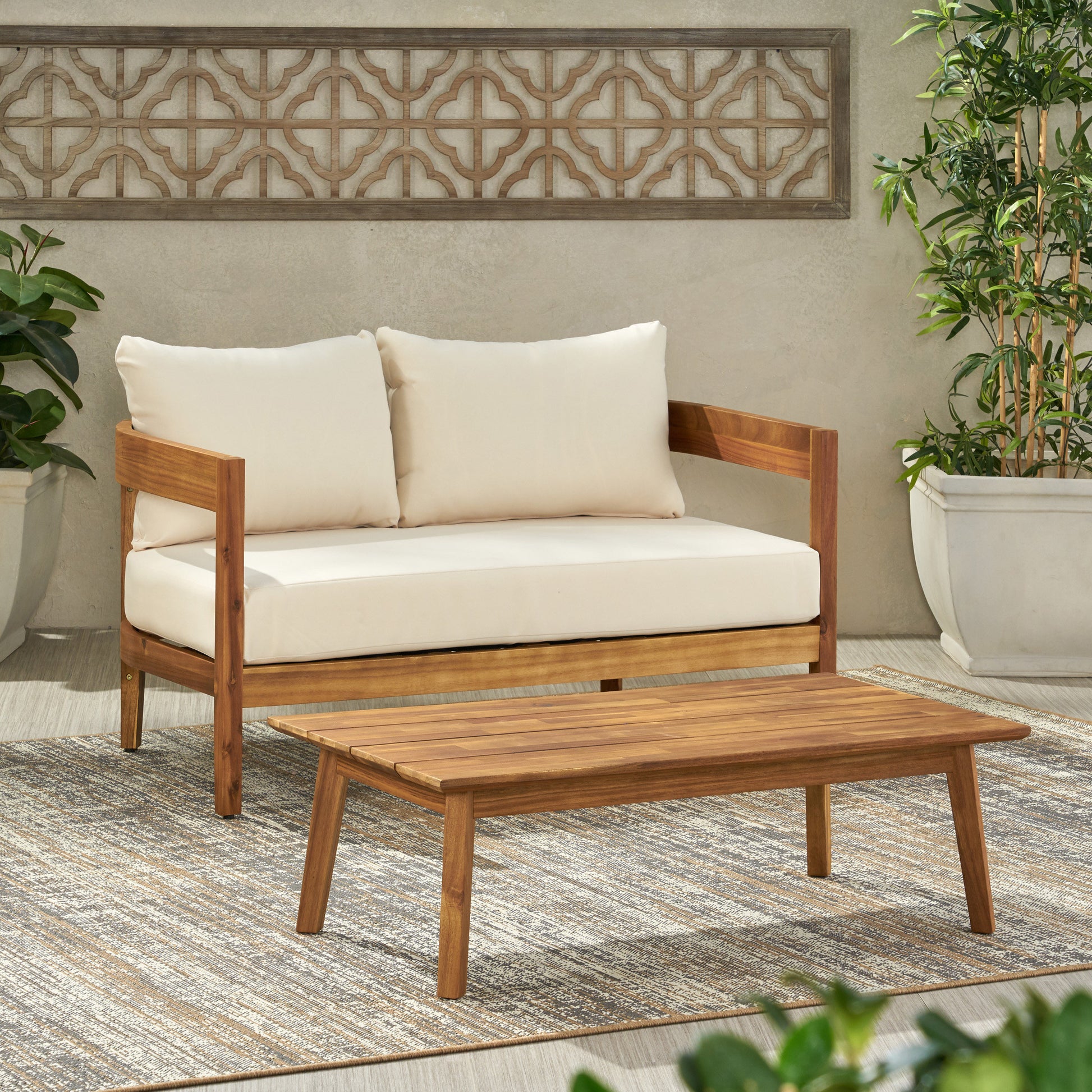 Brooklyn Seat Coffee Table Teak Wood Waterproof Fabric