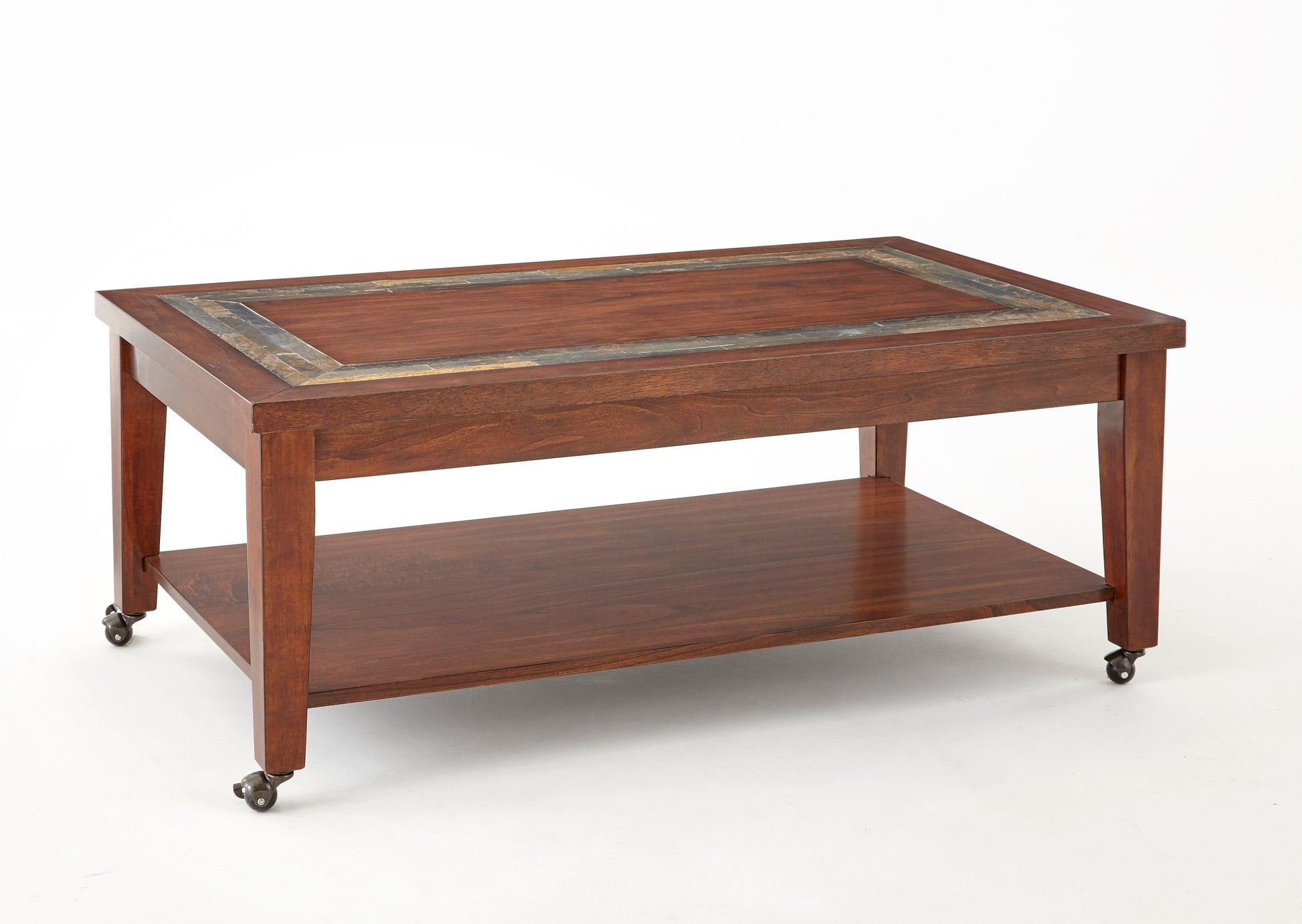 Classic Coffee Table With Bottom Shelf Antique Focal Point Wooden Construction, Brown Finish, Mobility Brown Solid Wood Mdf