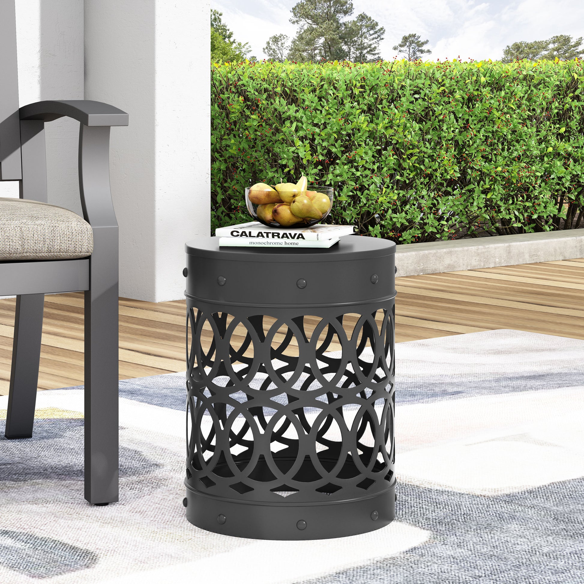 Metal End Table Large Black Iron