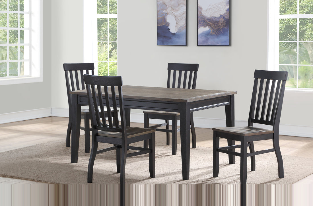 Farmhouse 5Pc Dining Set: Two Tone Finish, Cottage Style Table, Schoolhouse Chairs, Perfect For Gathering Brown Wood
