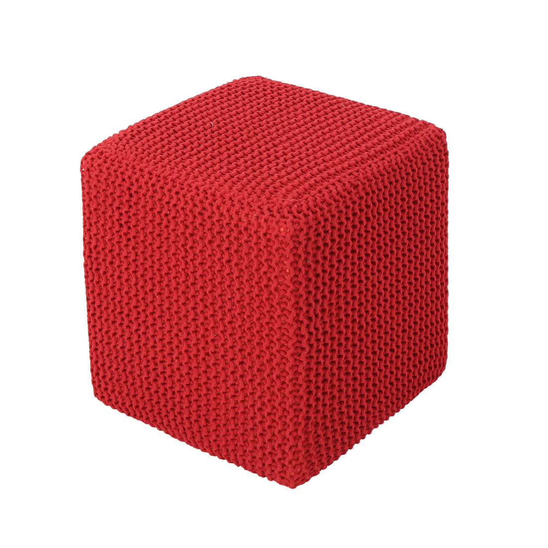 Knitted Foot Stool Red Cotton