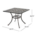 Outdoor Square Cast Aluminum Dining Table, Shiny Copper Copper Aluminium