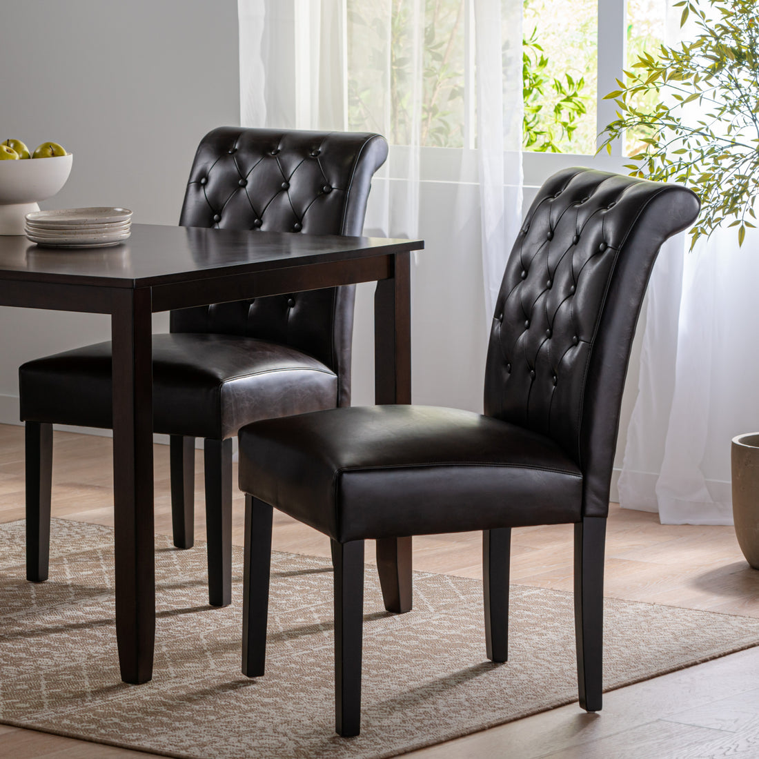 Broxton Kd Tuft Dining Chair 2Pcs Set Brown Leather