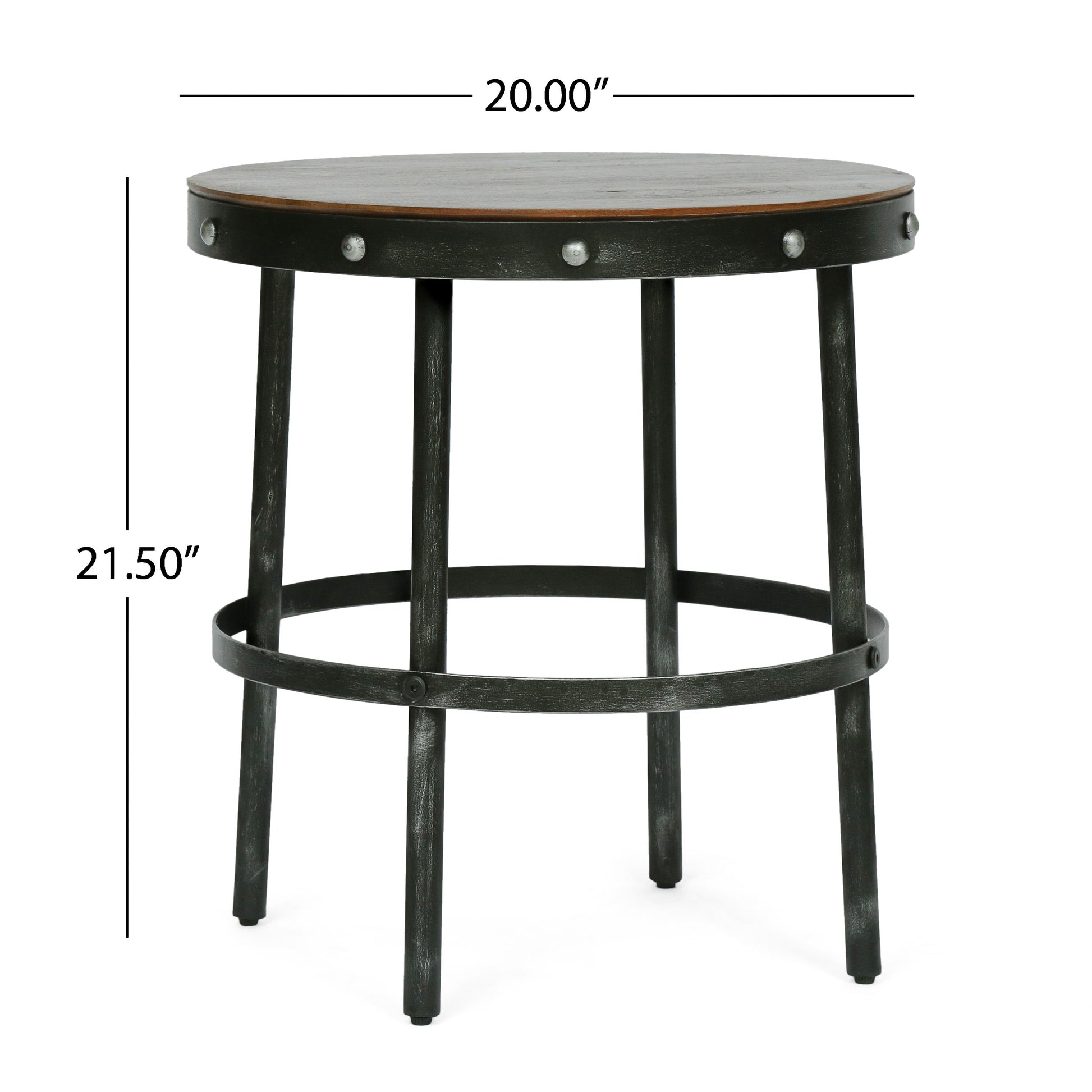 Rivet Side Table Brown Antique Bronze Metal & Wood