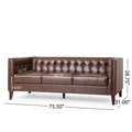 Mirod Comfy 3 Seat Sofa With Tufted Backmodern For Living Room Dark Brown Pu 3 Seat