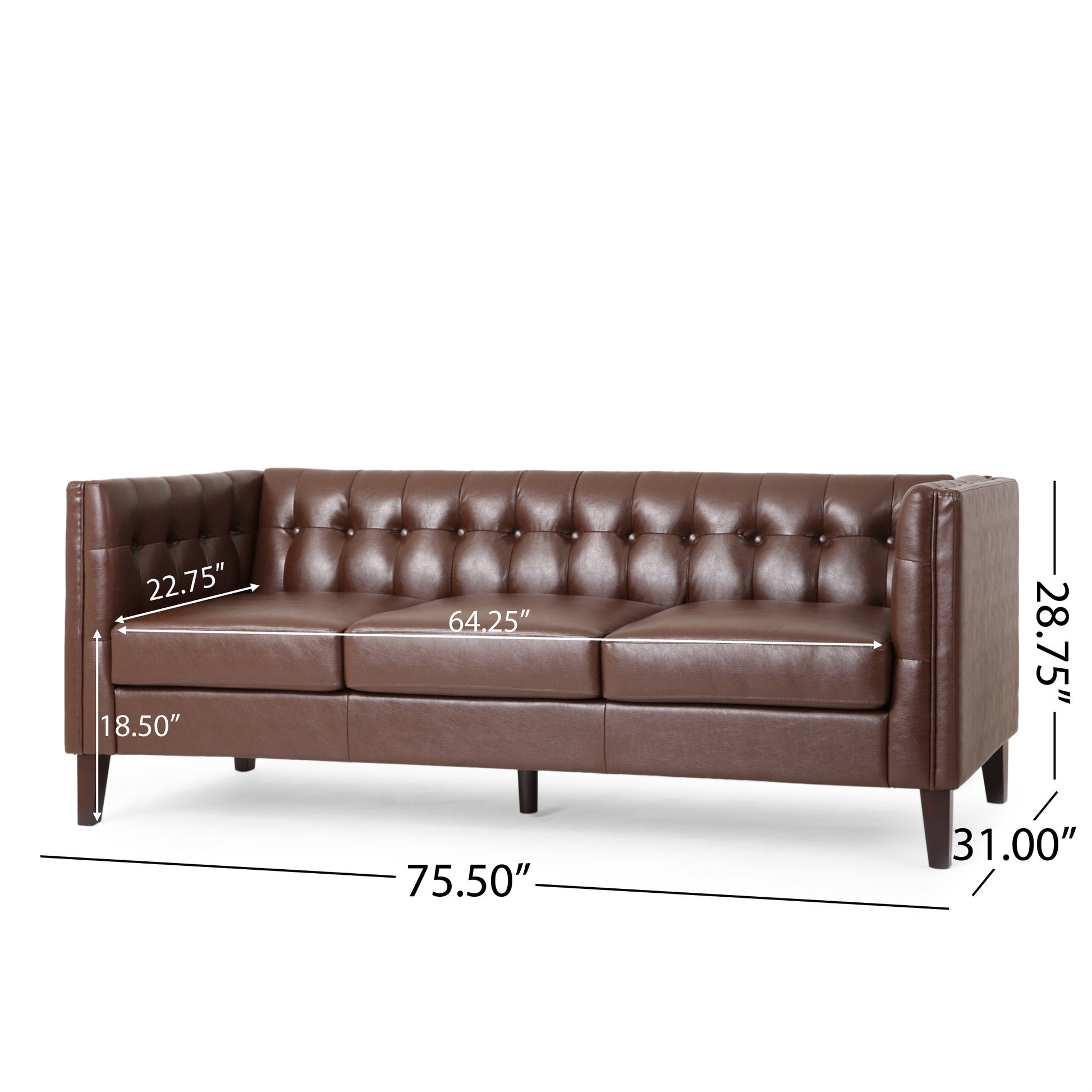 Mirod Comfy 3 Seat Sofa With Tufted Backmodern For Living Room Dark Brown Pu 3 Seat