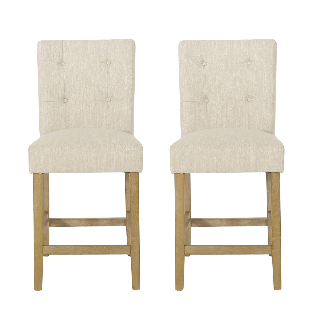 Contemporary Fabric Button Tufted 26 Inch Counter Stools, Set Of 2, Beige Beige Fabric