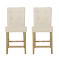 Contemporary Fabric Button Tufted 26 Inch Counter Stools, Set Of 2, Beige Beige Fabric