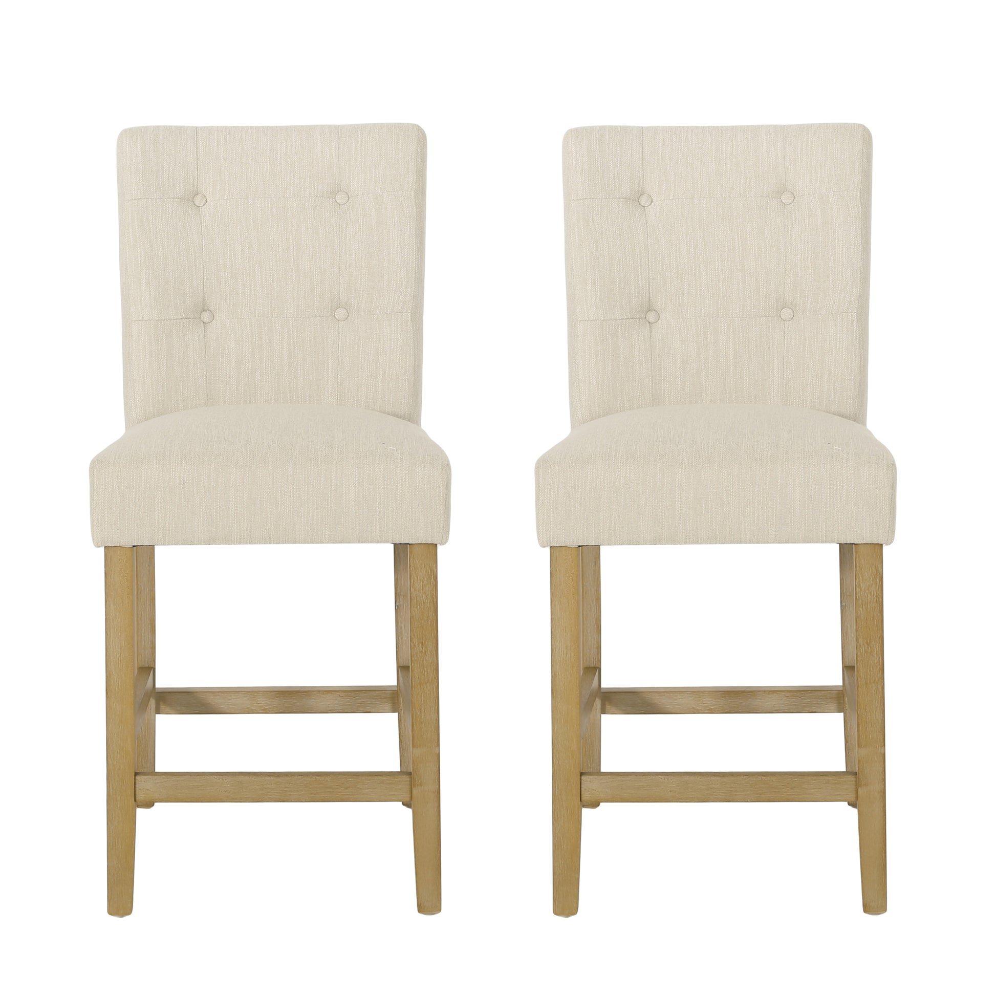 Contemporary Fabric Button Tufted 26 Inch Counter Stools, Set Of 2, Beige Beige Fabric