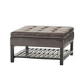 Square Ottoman With Storage And Bottom Rack Brown Pu