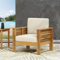 Outdoor Acacia Wood Club Chairs With Cushions, Teak Beige, 27.75