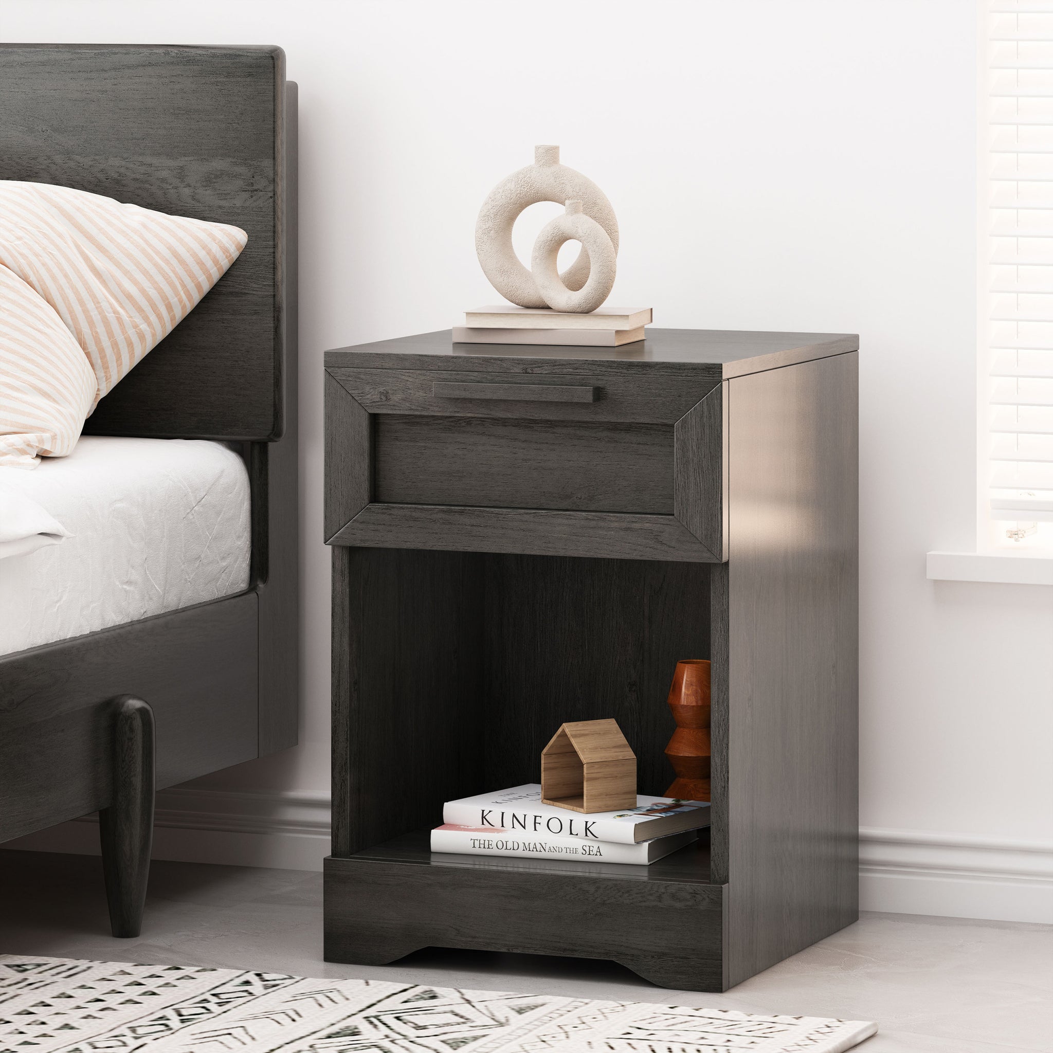 Delaney 1 Drawer Nightstand Grey Mdf