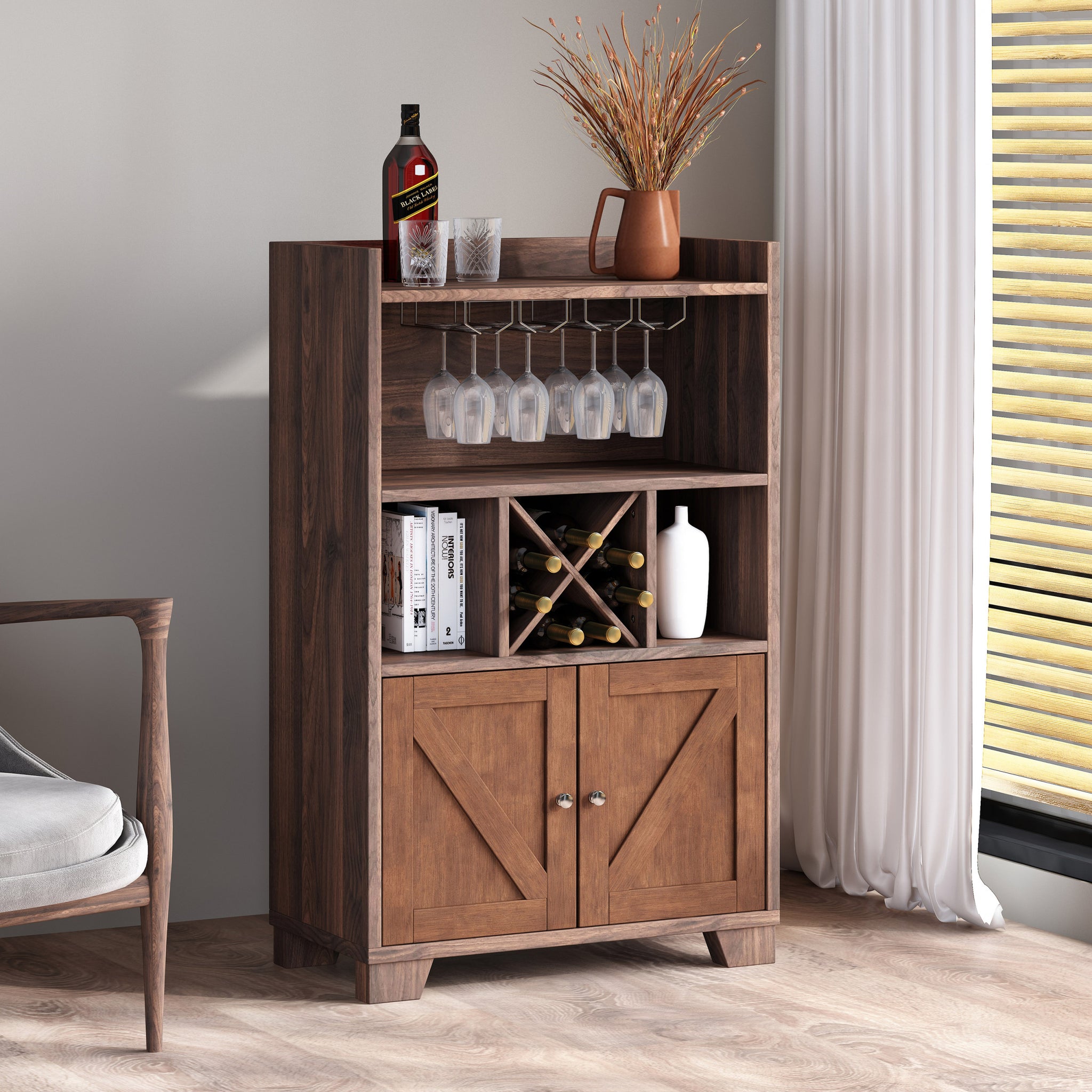 Monita Wine Cabinet Walnut Rubber Wood