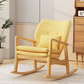 Elegant Solid Wood Rocking Chair With Yellow Linen Cushion Yellow Fabric