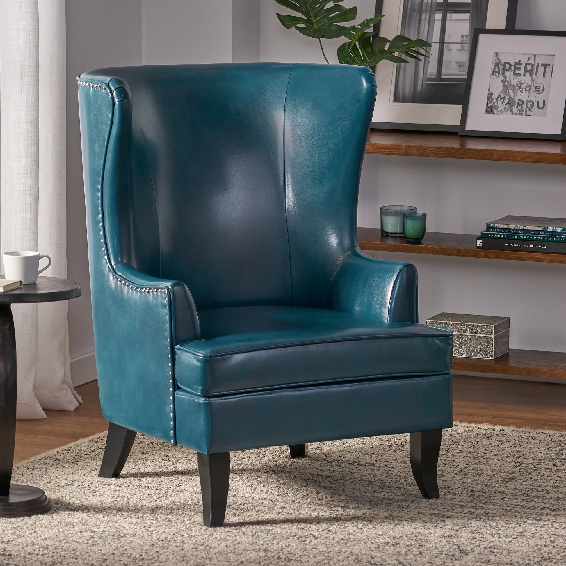 Canterbury Hi Back Wing Chair Teal Leather