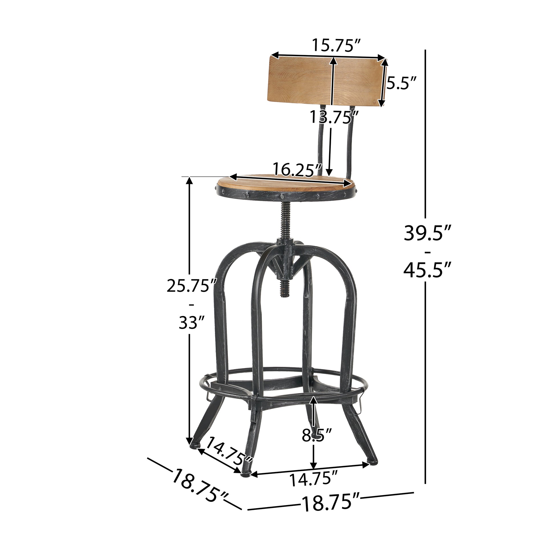 Adjustable Height Swivel Barstools With Fir Wood Set Of 2 Natural Metal & Wood