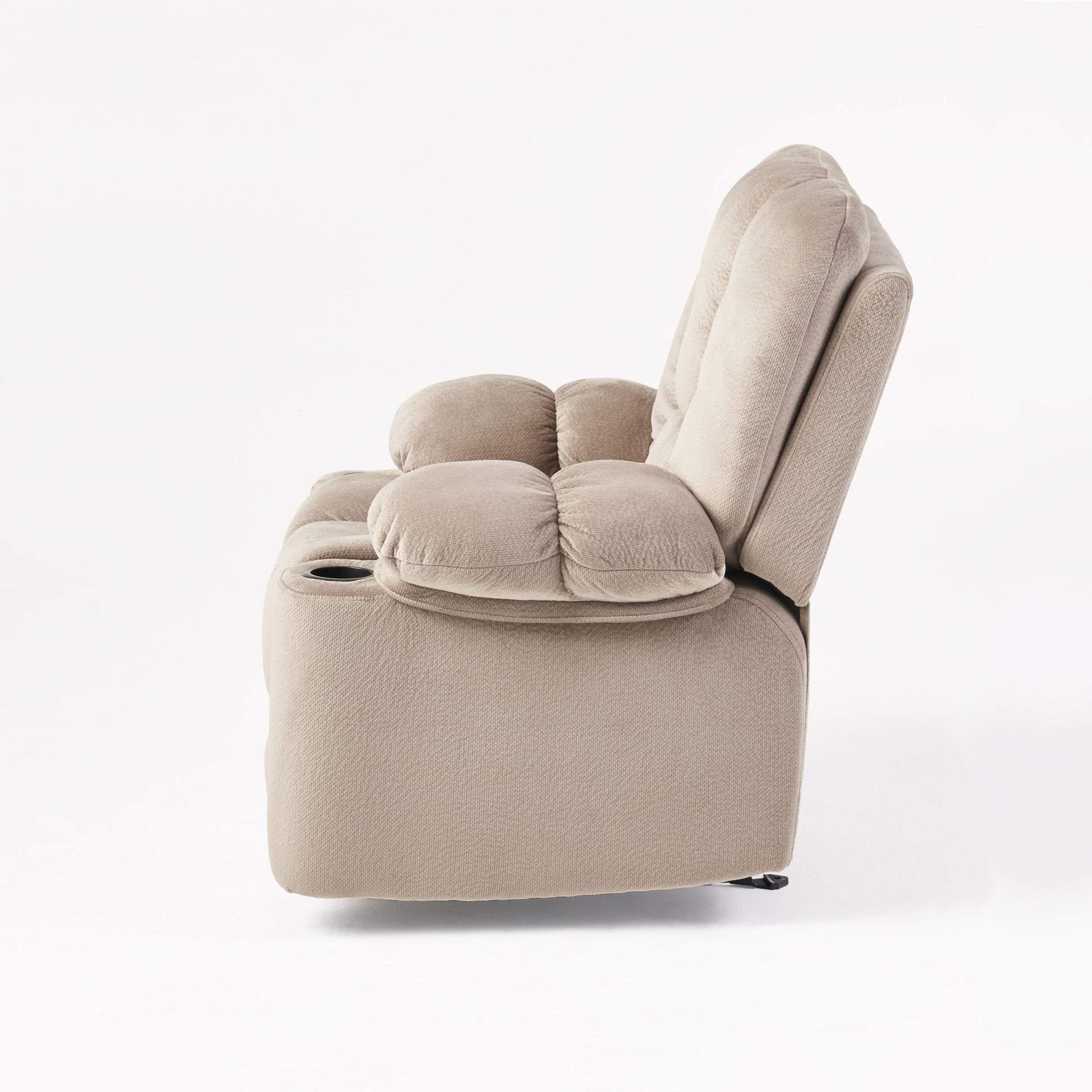 Luxurious Manual Recliner Chair In Coffee, Skin Friendly Fabric, Dual Cup Holders Coffee Fabric