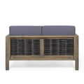 Outdoor Acacia Wood And Wicker Loveseat And Coffee Table Set With Cushions, Gray Mixed Gray Dark Gray Gray Acacia Wood