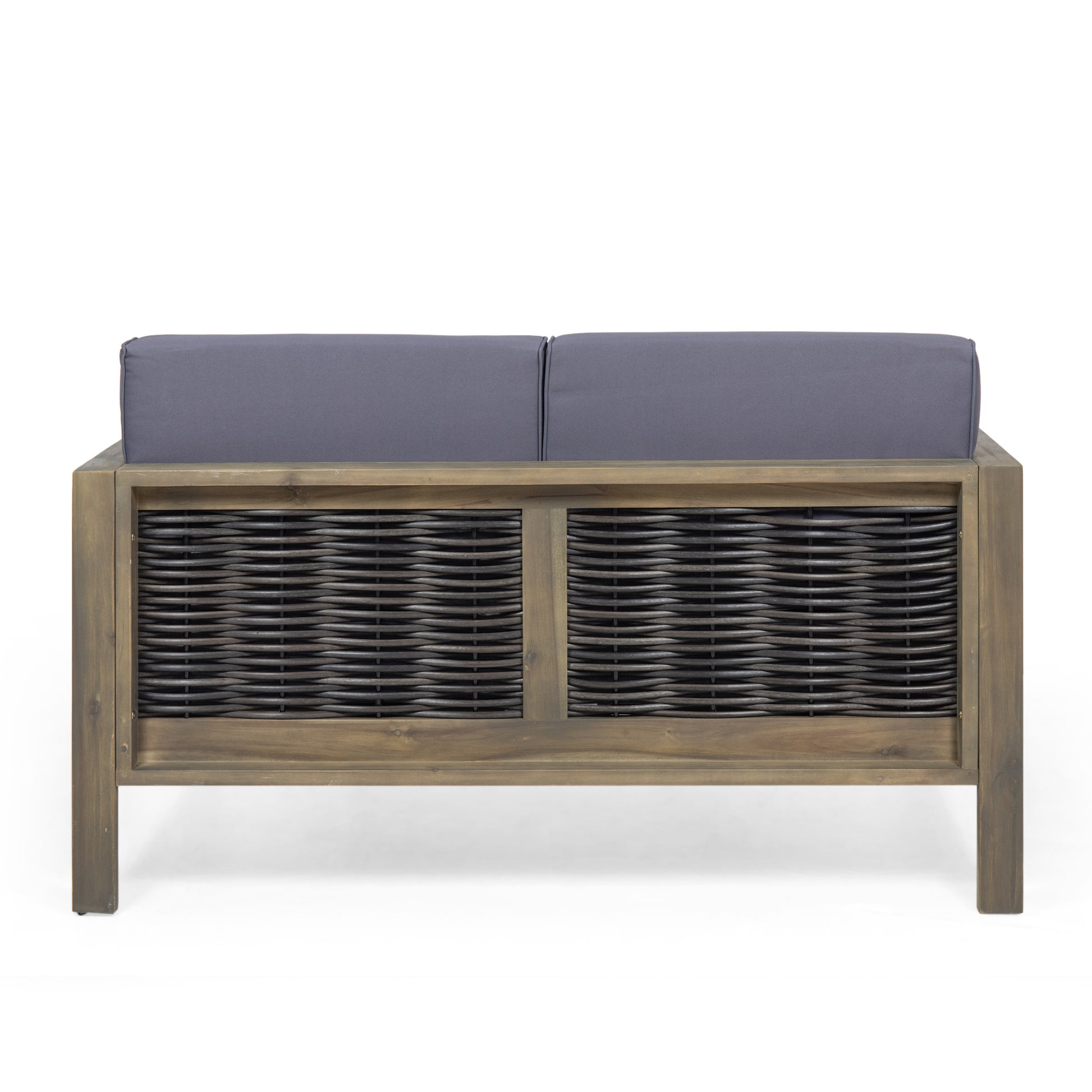 Outdoor Acacia Wood And Wicker Loveseat And Coffee Table Set With Cushions, Gray Mixed Gray Dark Gray Gray Acacia Wood