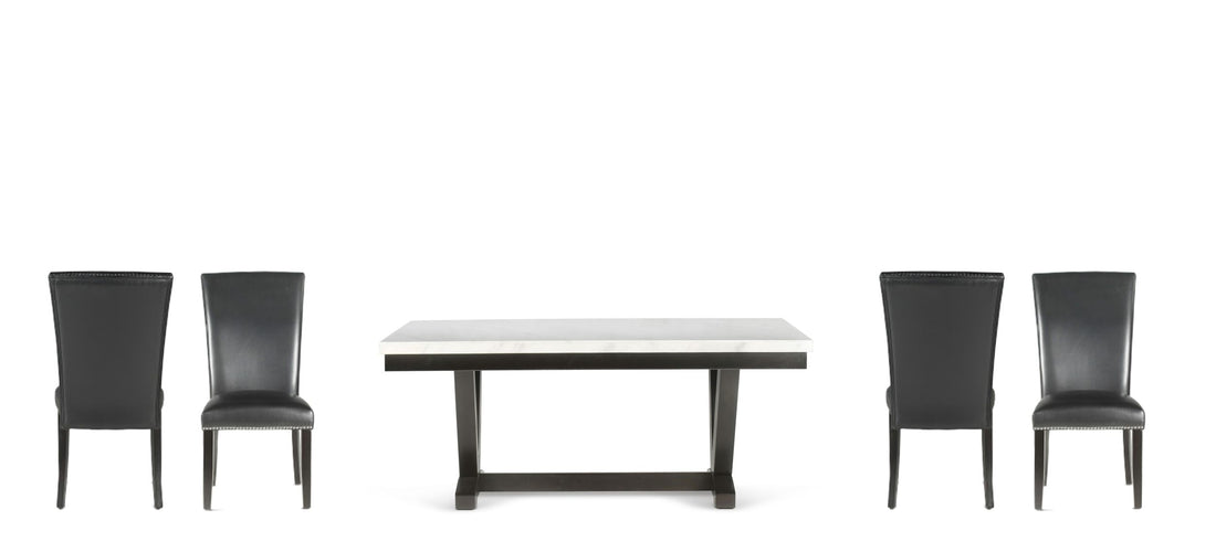 Finley 5 Piece Dining Set White Table & Black Chair White White Marble