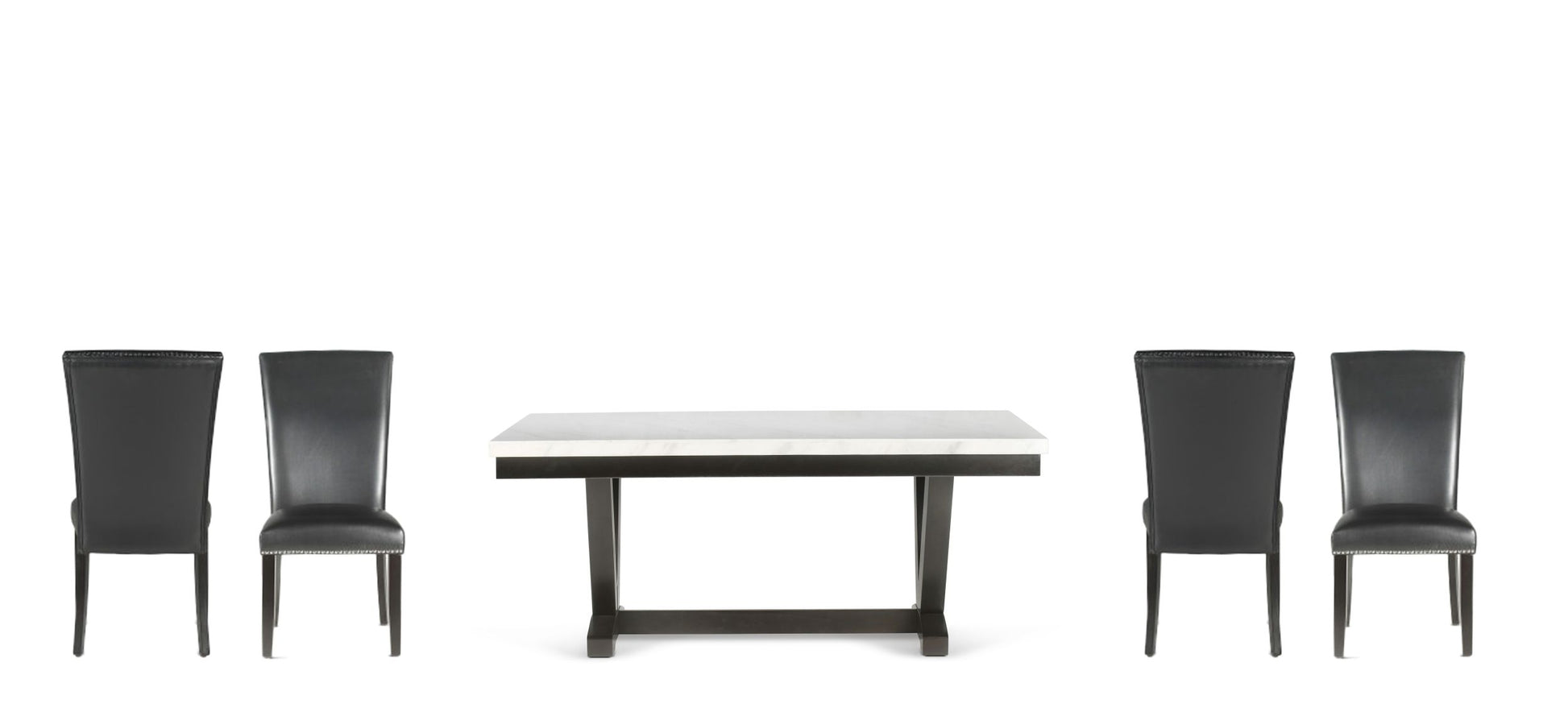 Finley 5 Piece Dining Set White Table & Black Chair White White Marble