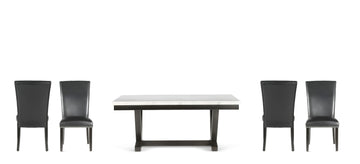 Finley 5 Piece Dining Set White Table & Black Chair White White Marble