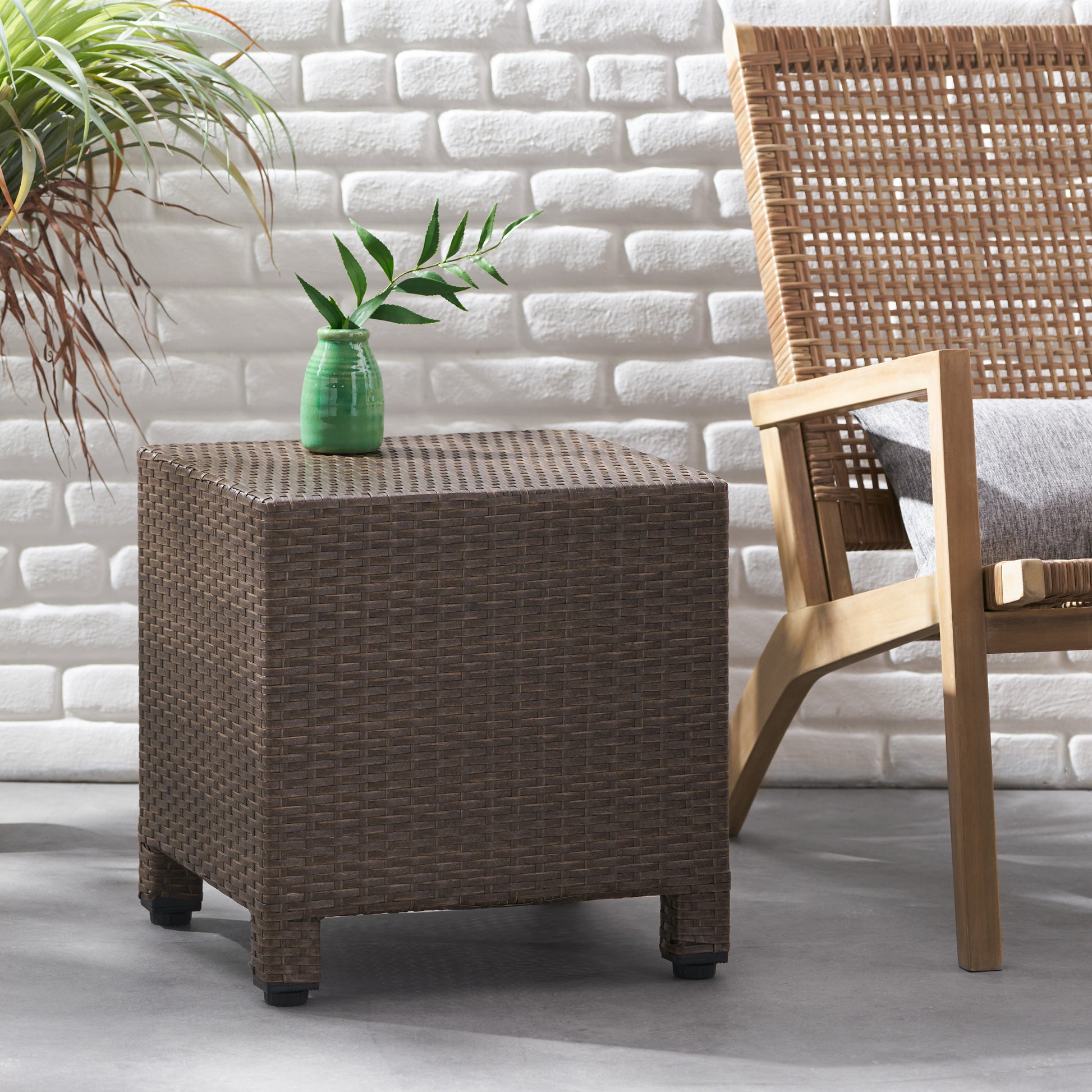 Puerta Accent Table Brown Pe Rattan Iron